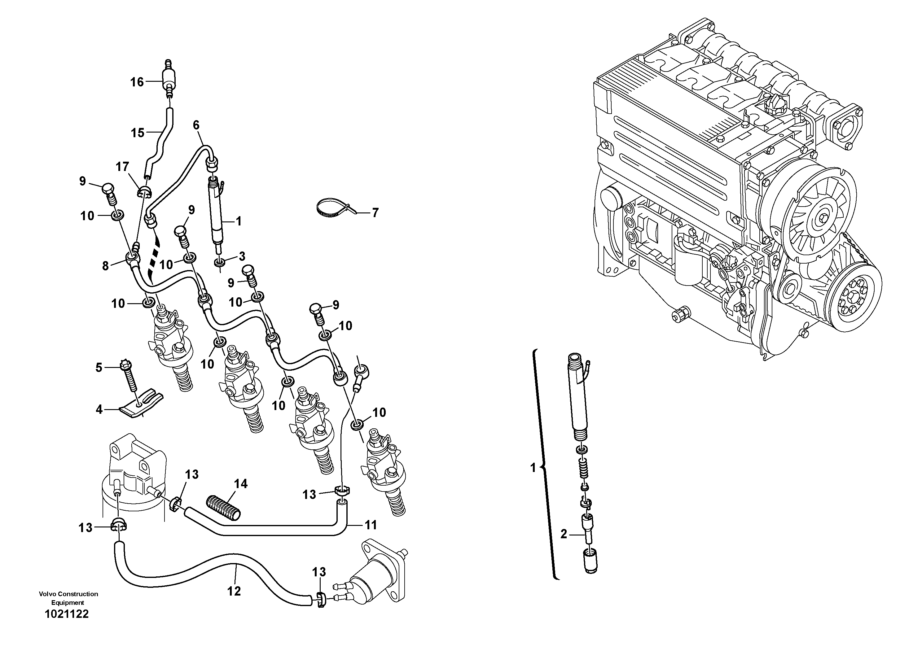 Injection pipes, Injection valve — volvo parts diagram