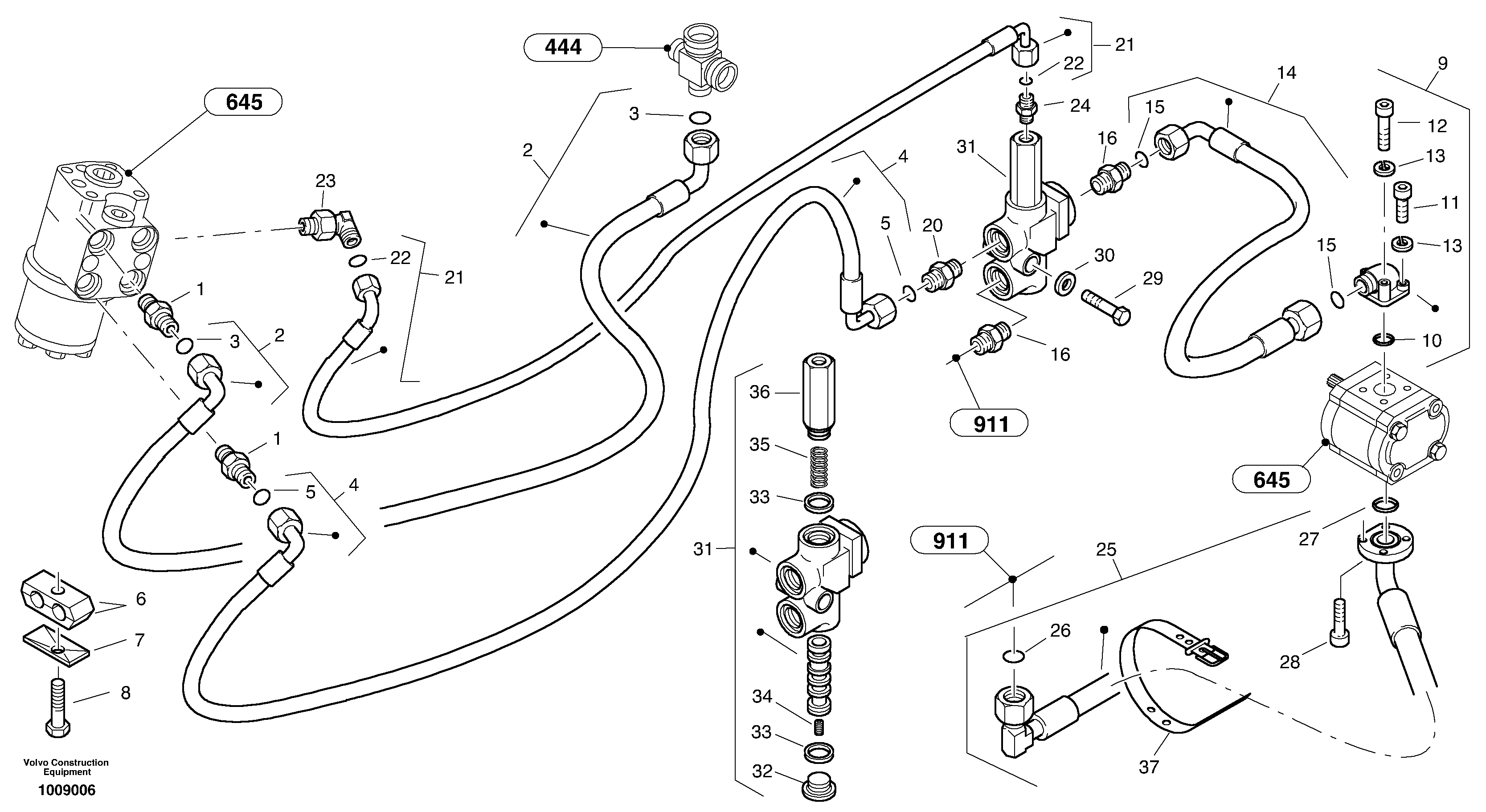 Steering-hydraulic equipment - rear vehicle — volvo parts diagram