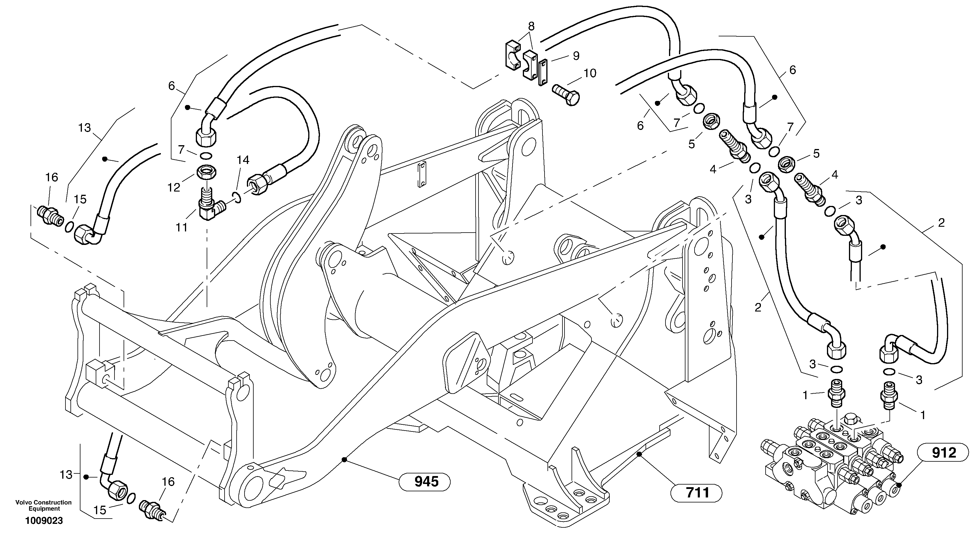 Lines to attachment mounting plate — volvo parts diagram