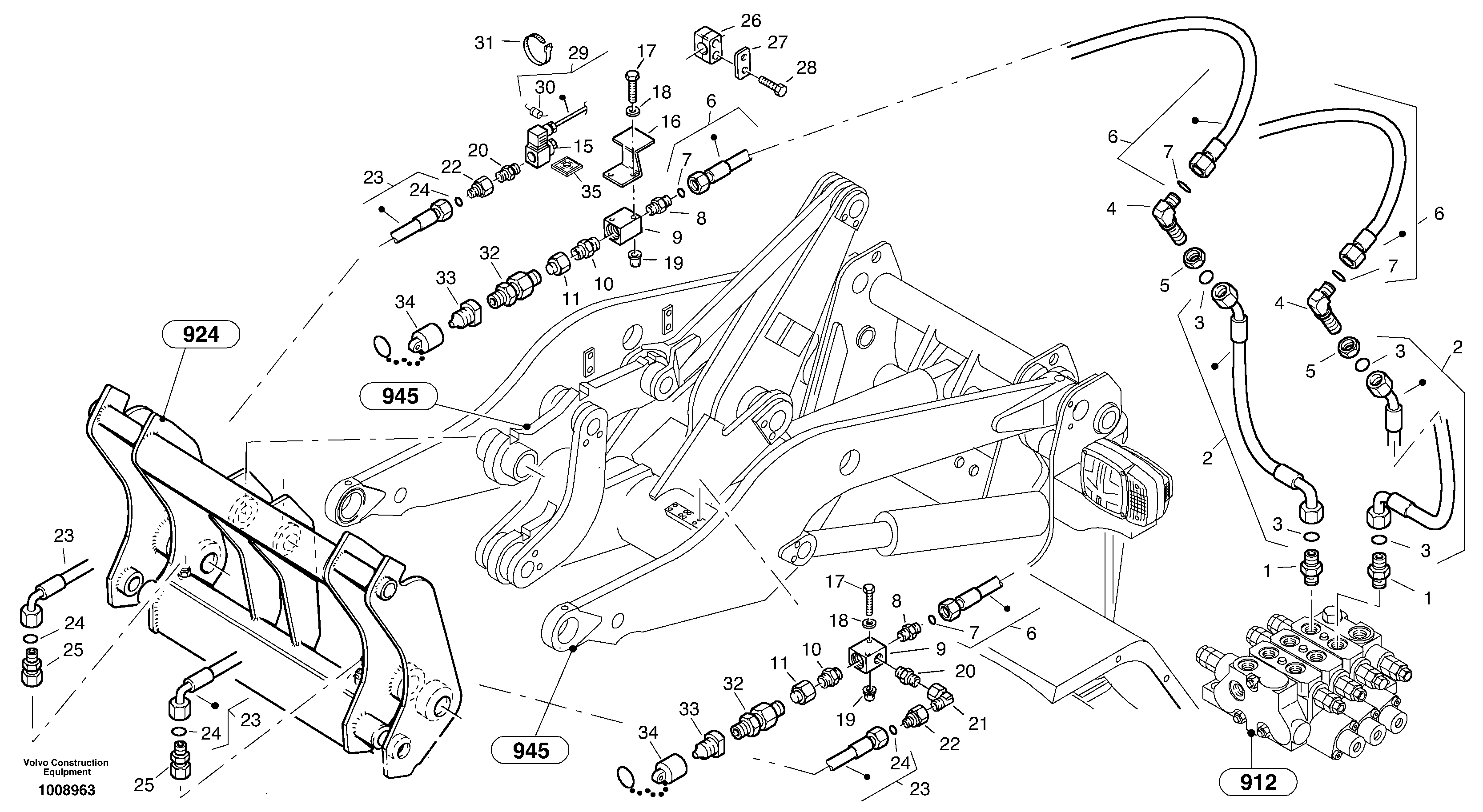 Lines to attachment mounting plate - TPV — volvo parts diagram