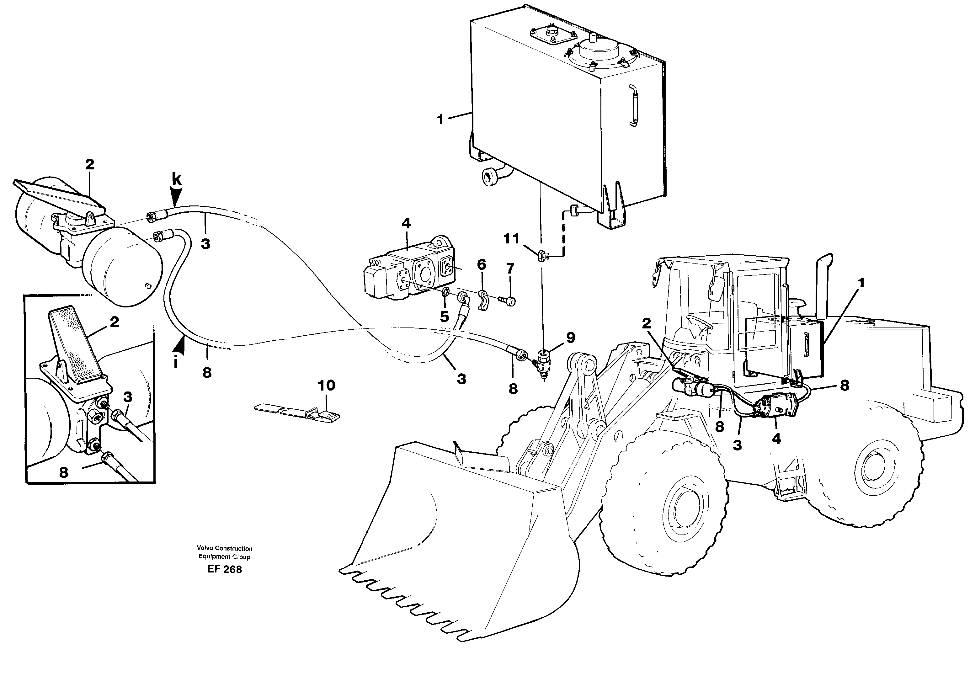 Brake hoses, tank - pump - footbrake valve — volvo parts diagram
