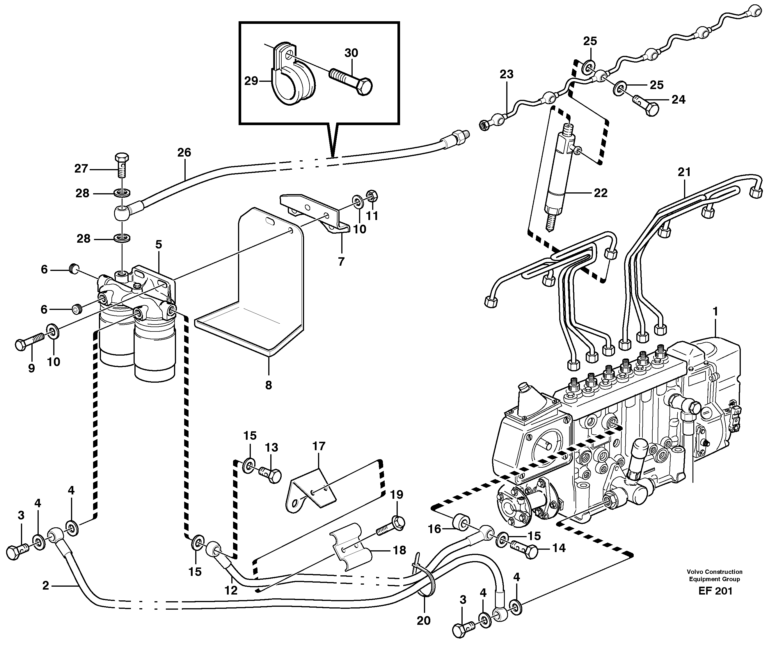Fuel pipes, injection pump - fuel filter — volvo parts diagram