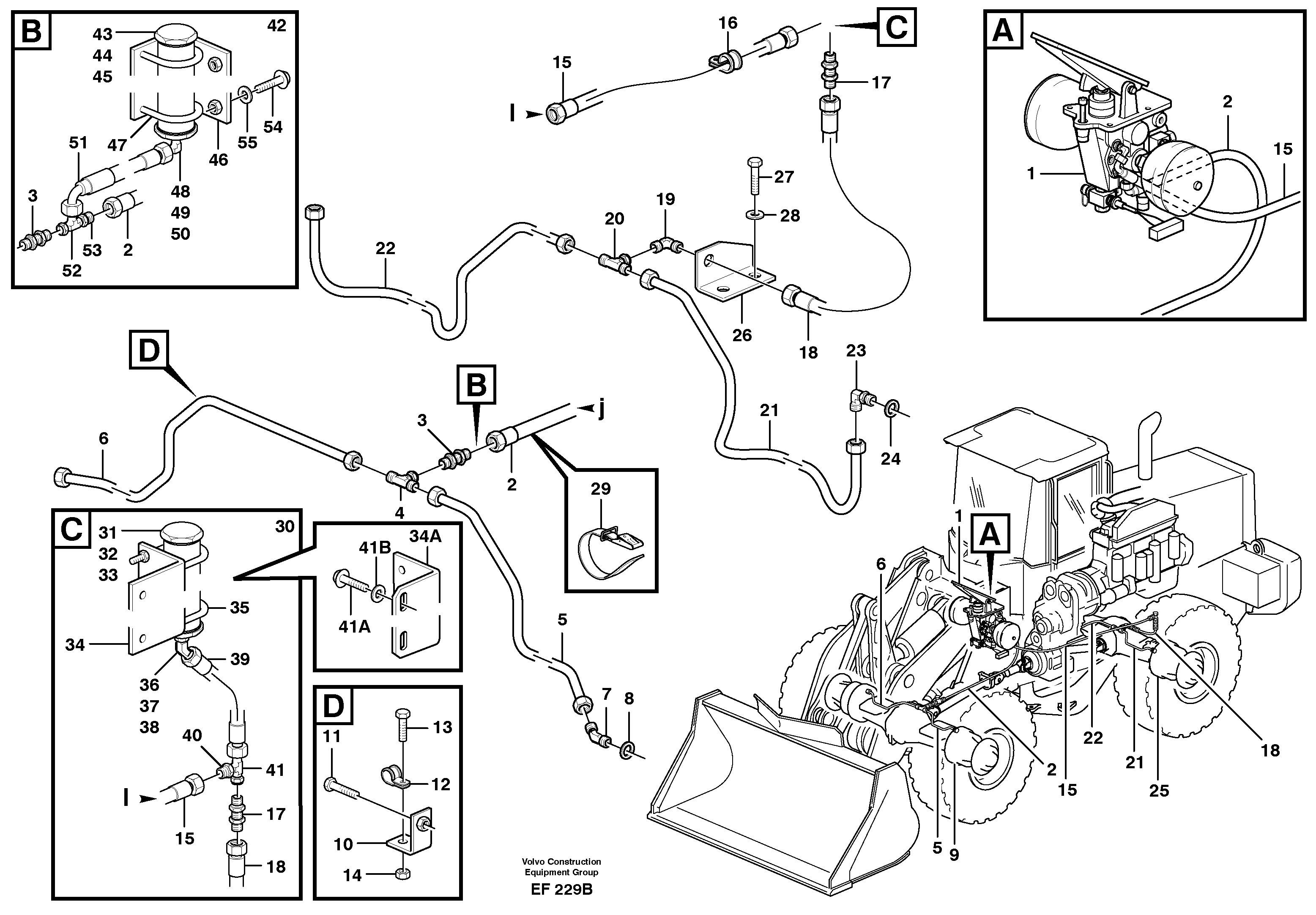 Brake pipes, footbrake valve - front- and rear axle — volvo parts diagram