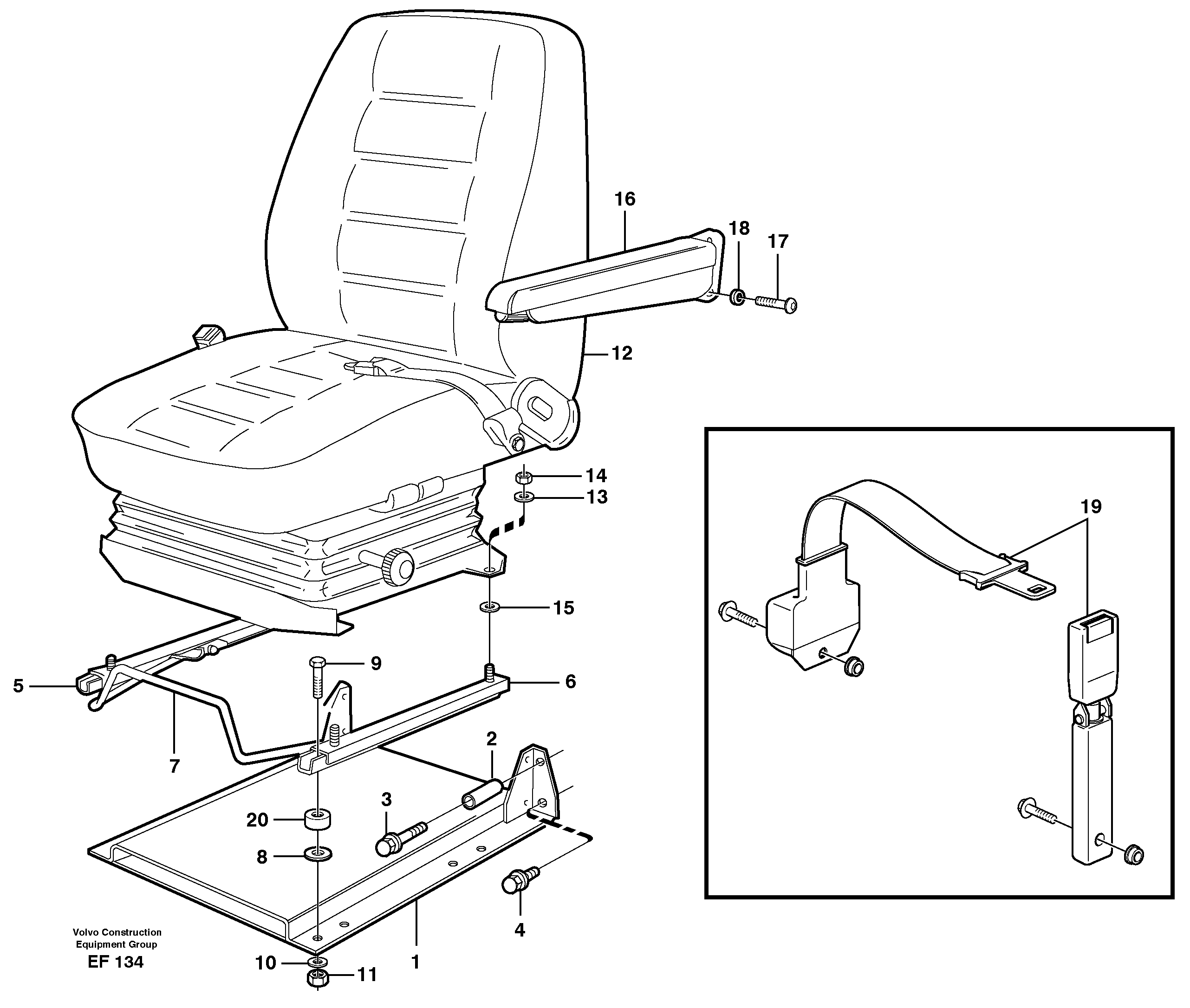 Operator seat with fitting parts — volvo parts diagram