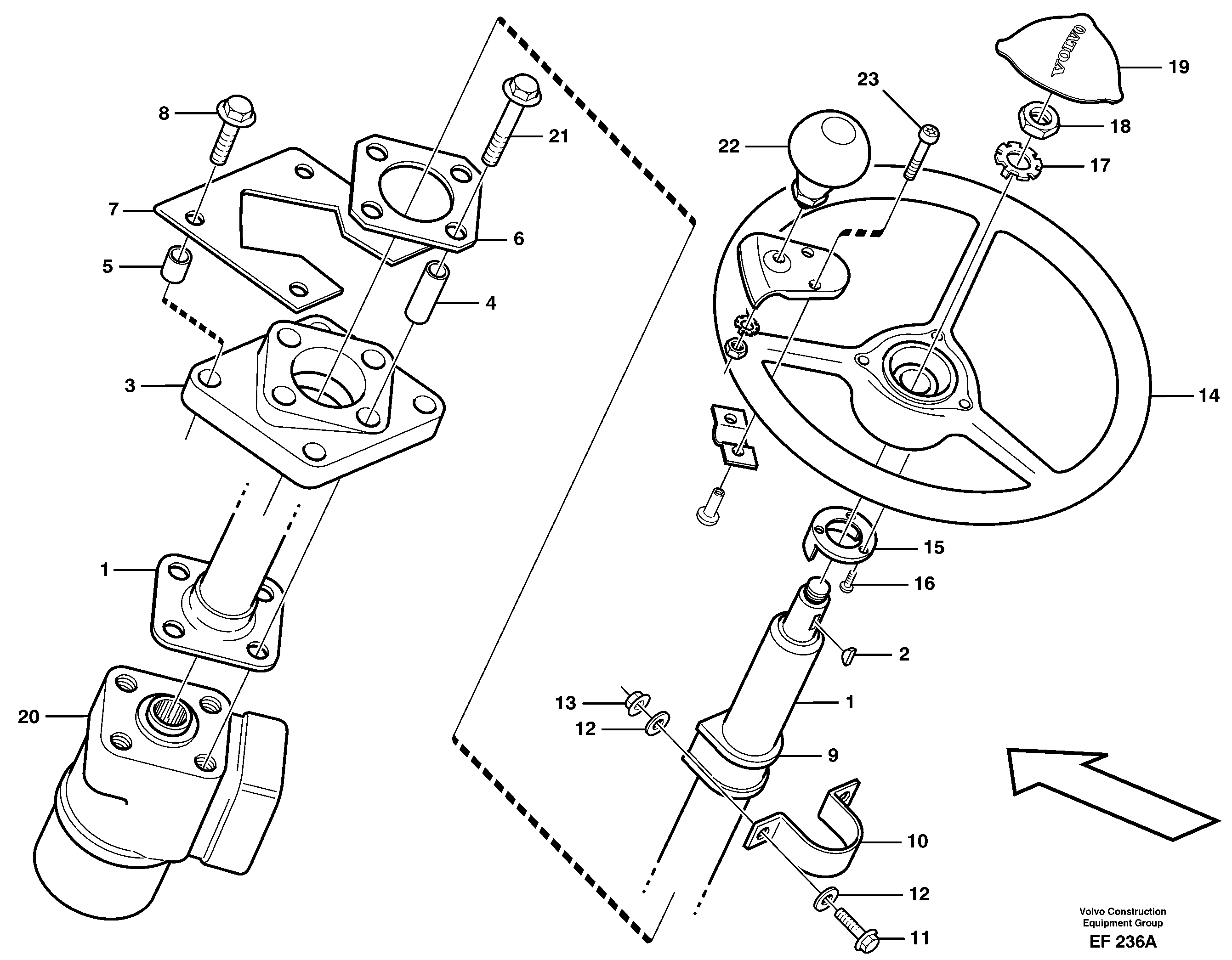 Steering column with fitting parts — volvo parts diagram