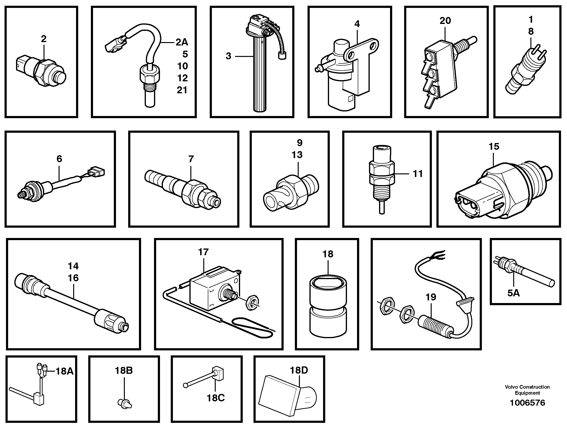 Sensors, reference list — volvo parts diagram