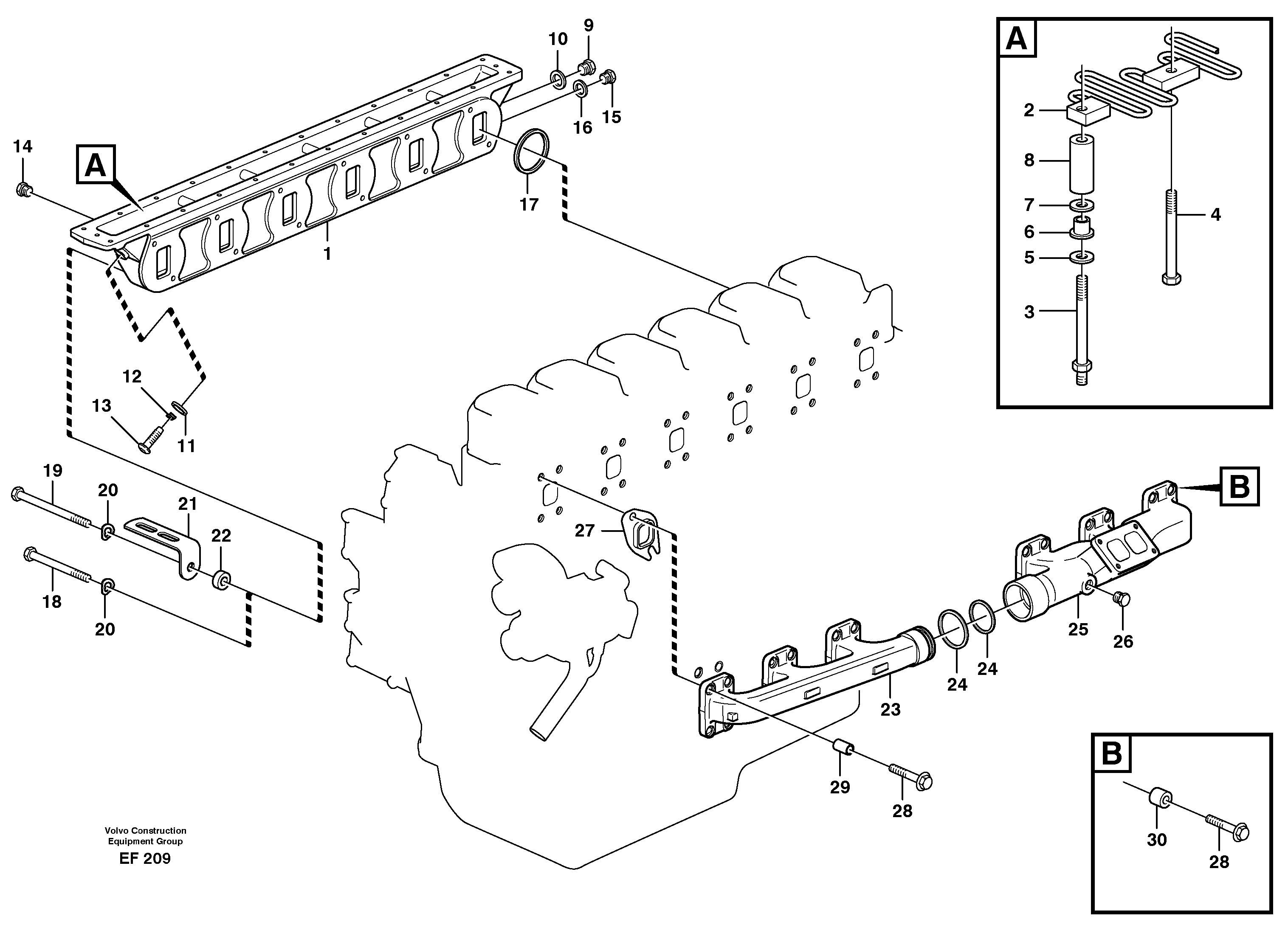 Inlet manifold and exhaust manifold — volvo parts diagram
