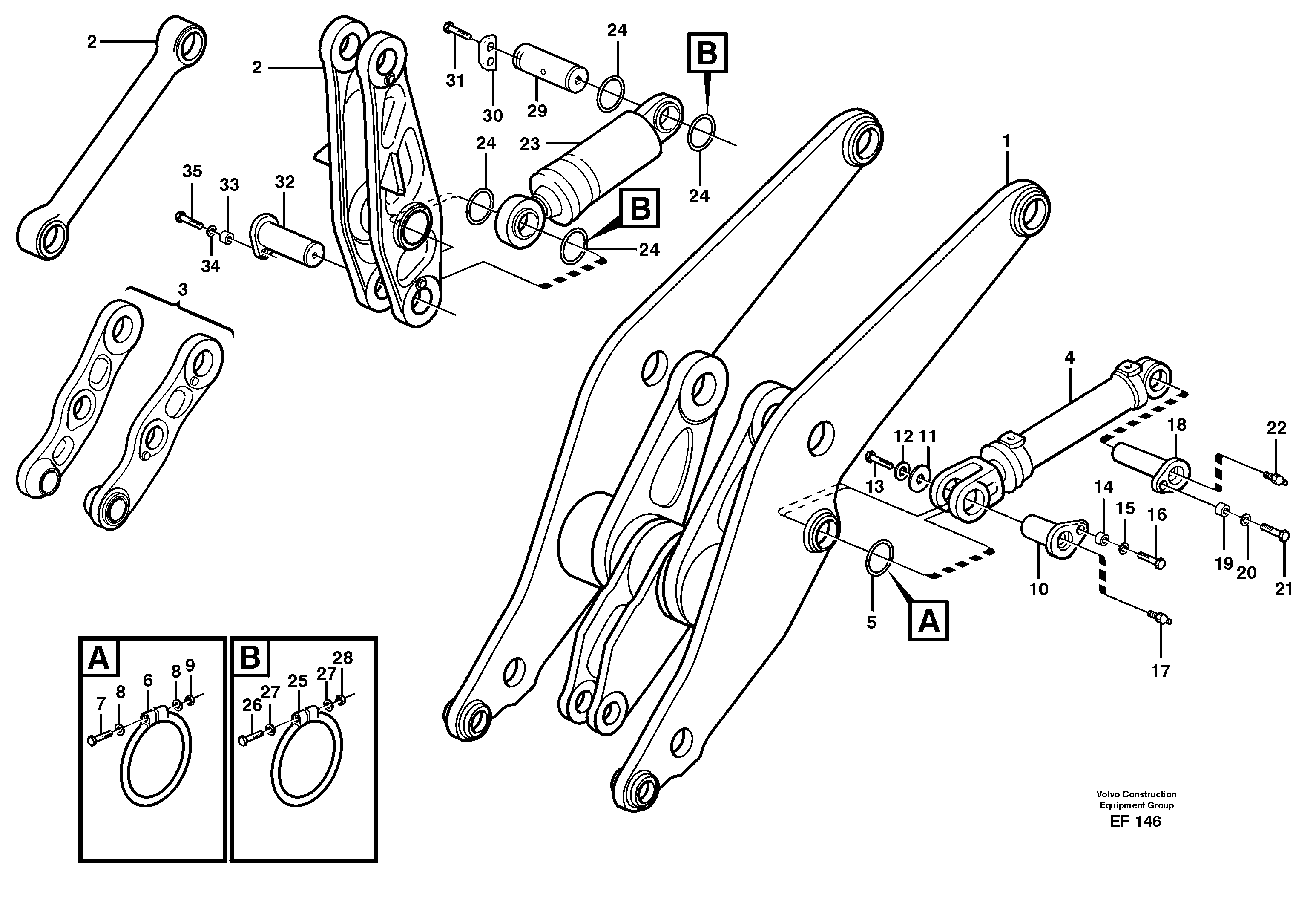 Lifting- and tilt cylinder with assembly parts — volvo parts diagram