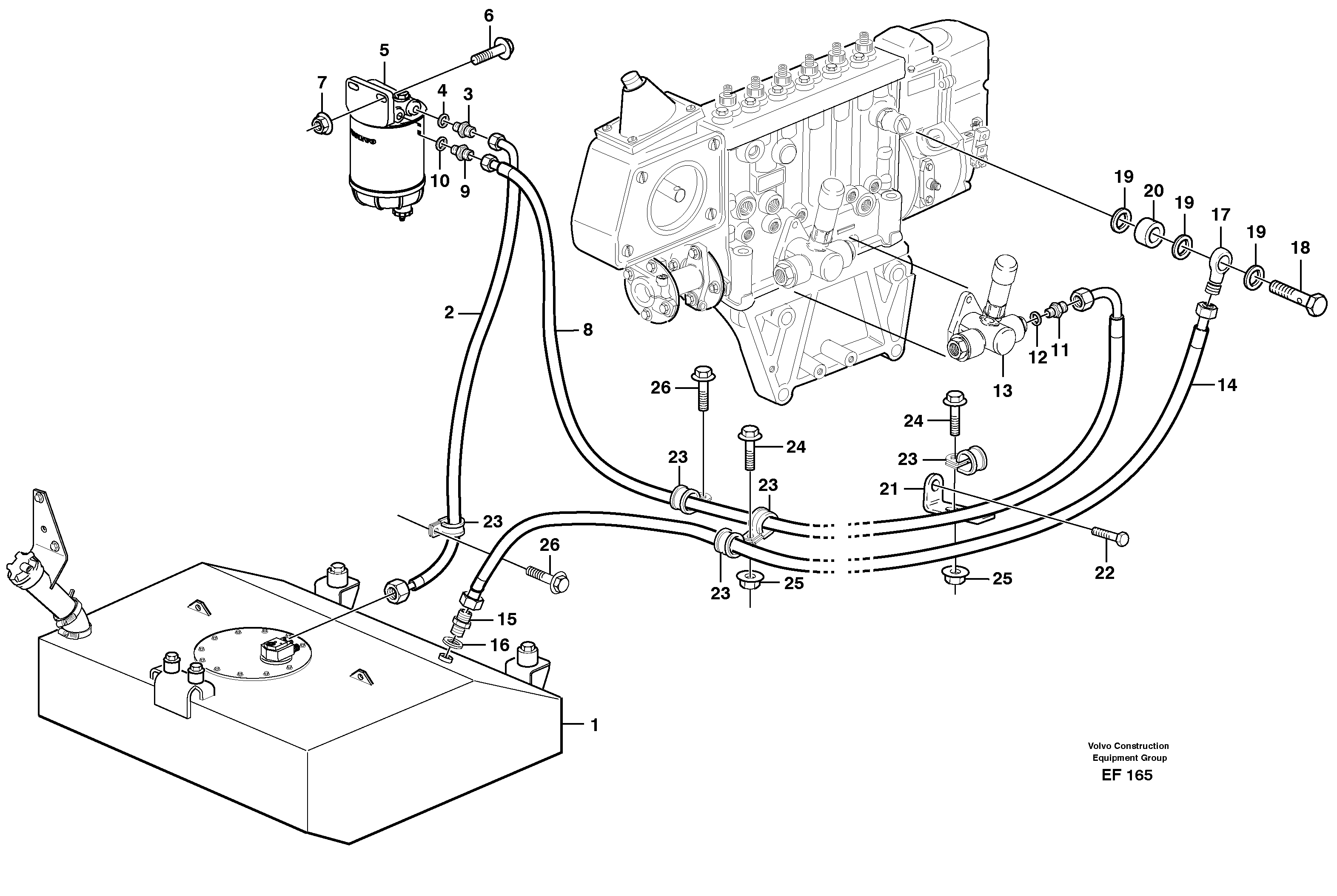 Fuel pipes, fuel tank - injection pump — volvo parts diagram