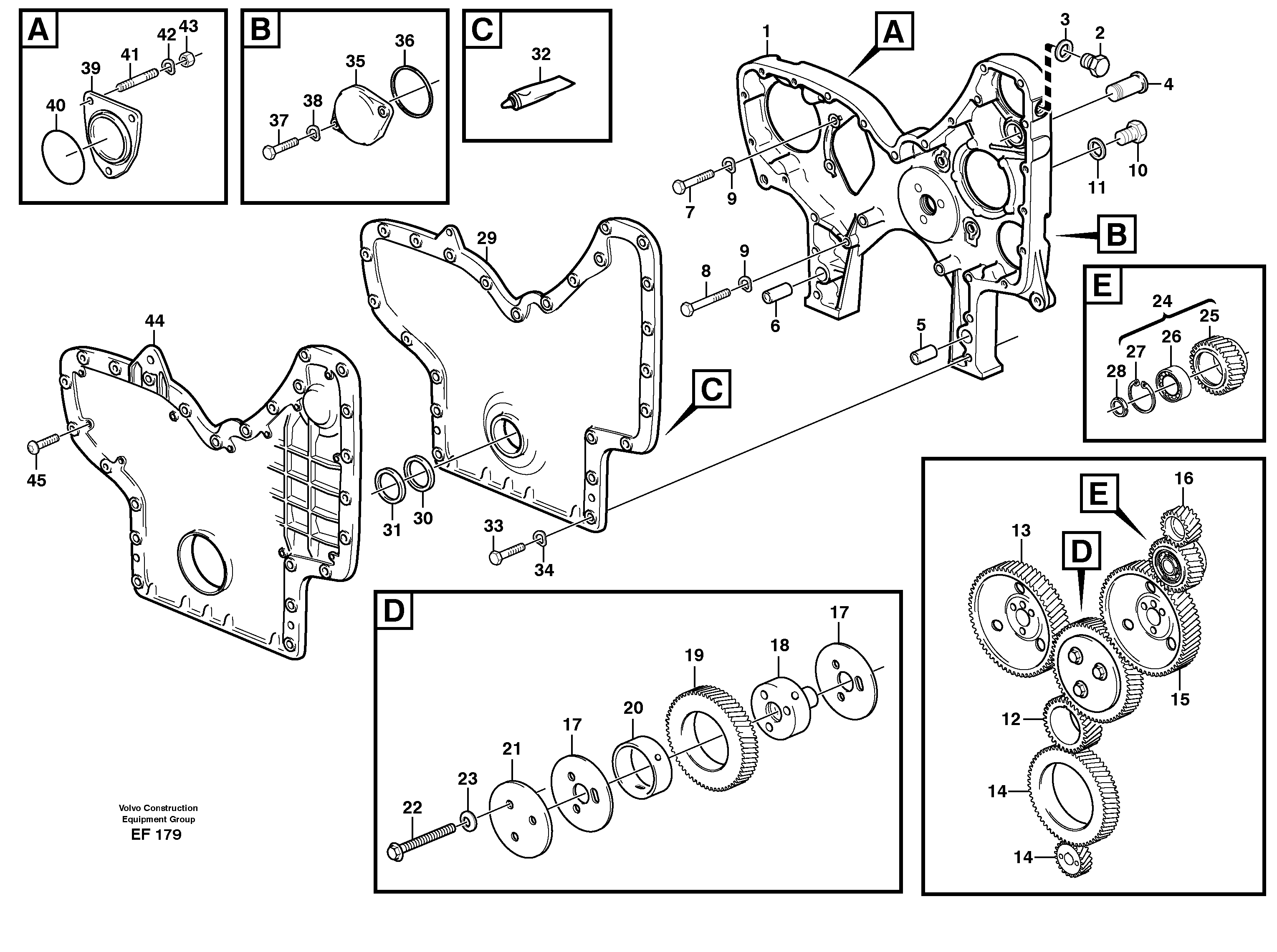 Timing gear casing and gears — volvo parts diagram