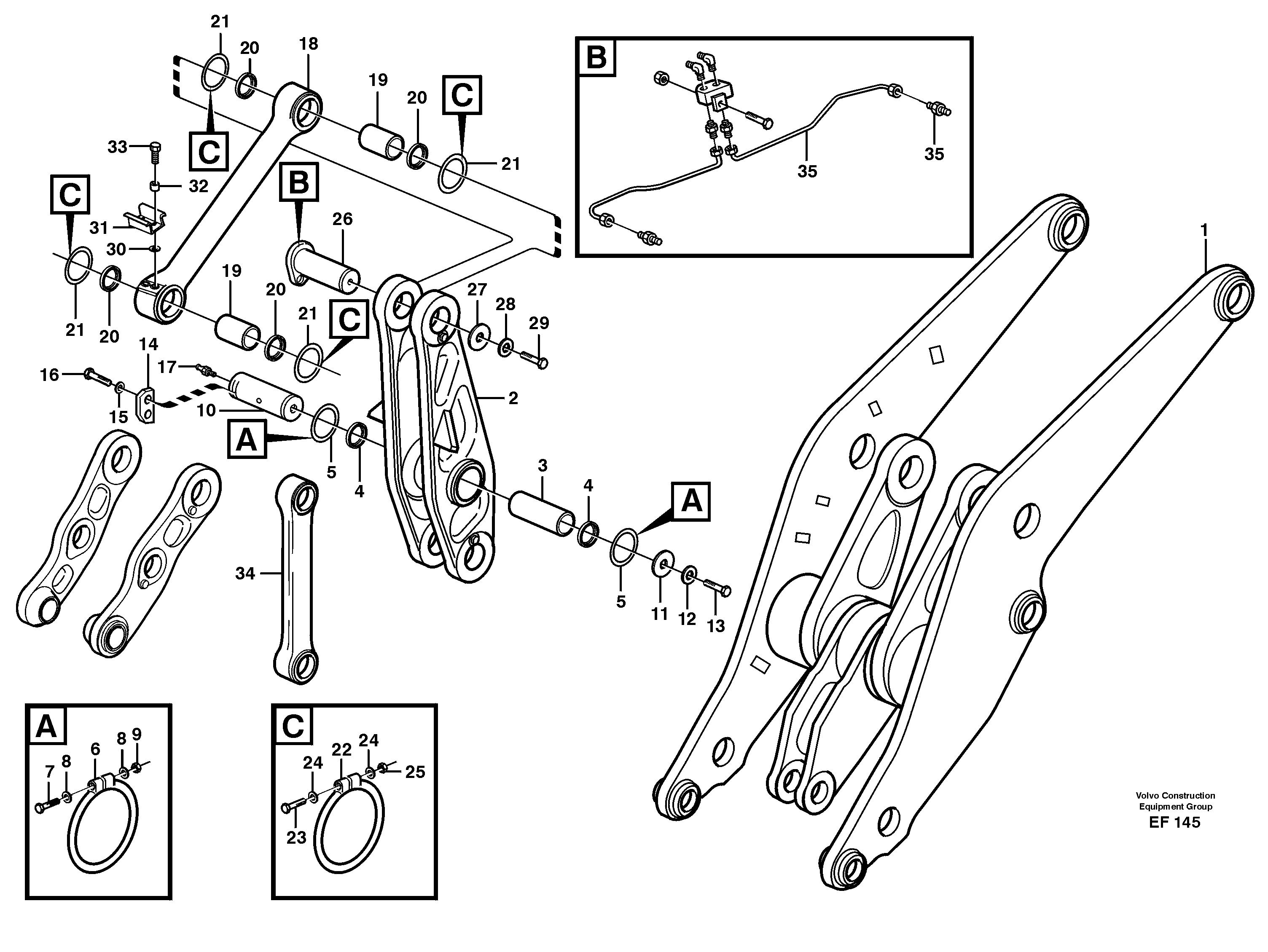 Rear links with assembly parts  33511 — volvo parts diagram