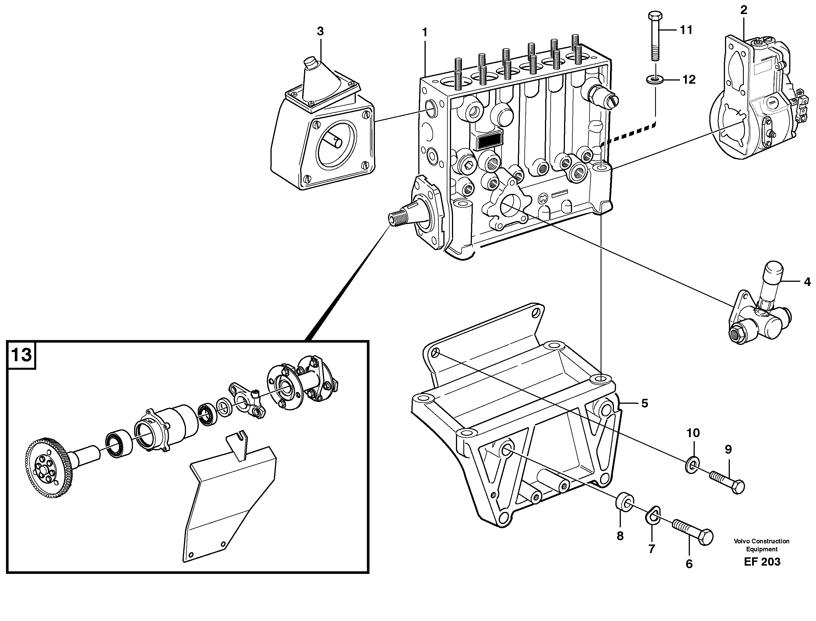 Fuel injection pump with fitting parts — volvo parts diagram