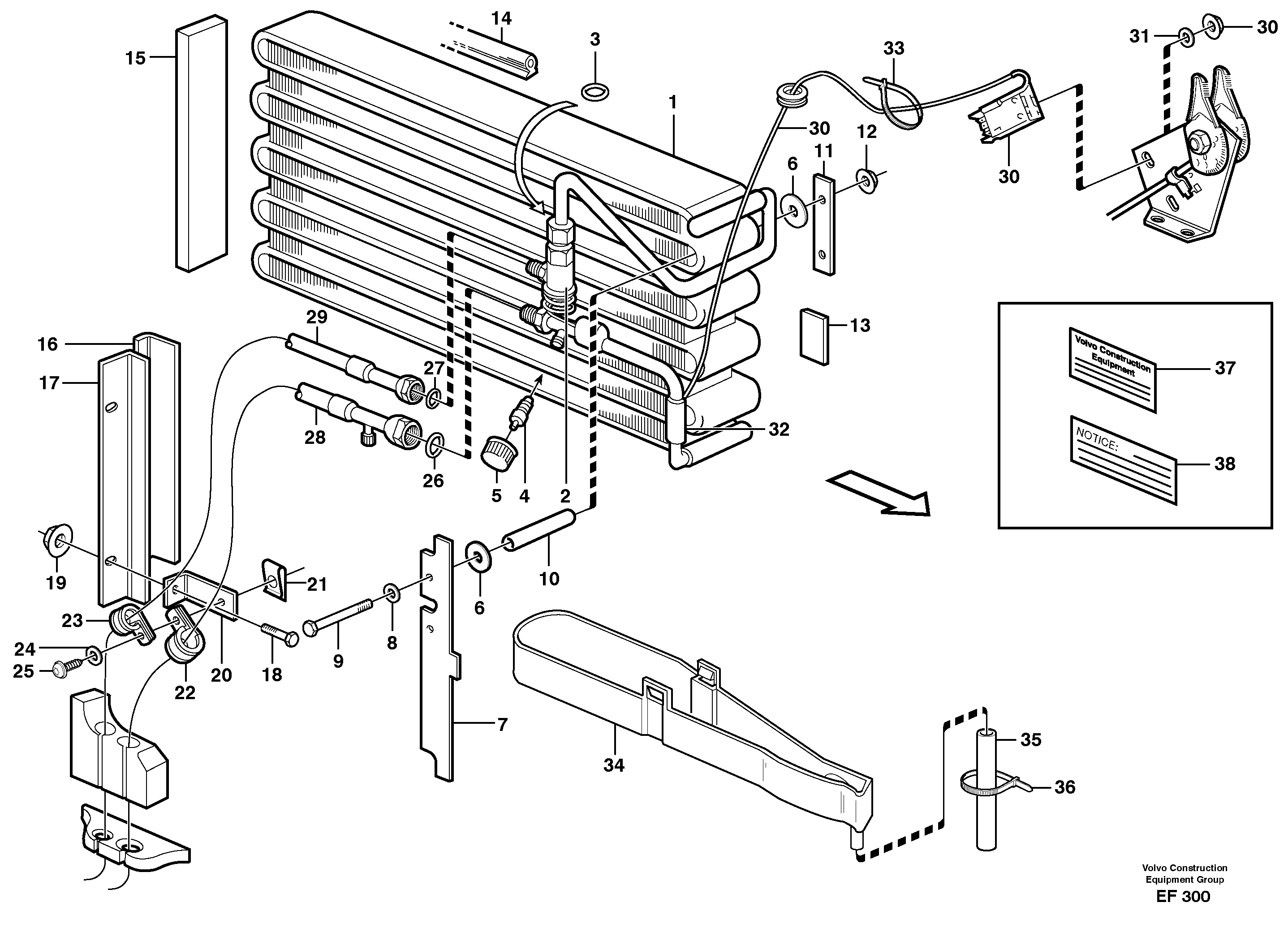 Evaporator for cooling agent R134a with fitting parts.  80240, 80241 — volvo parts diagram