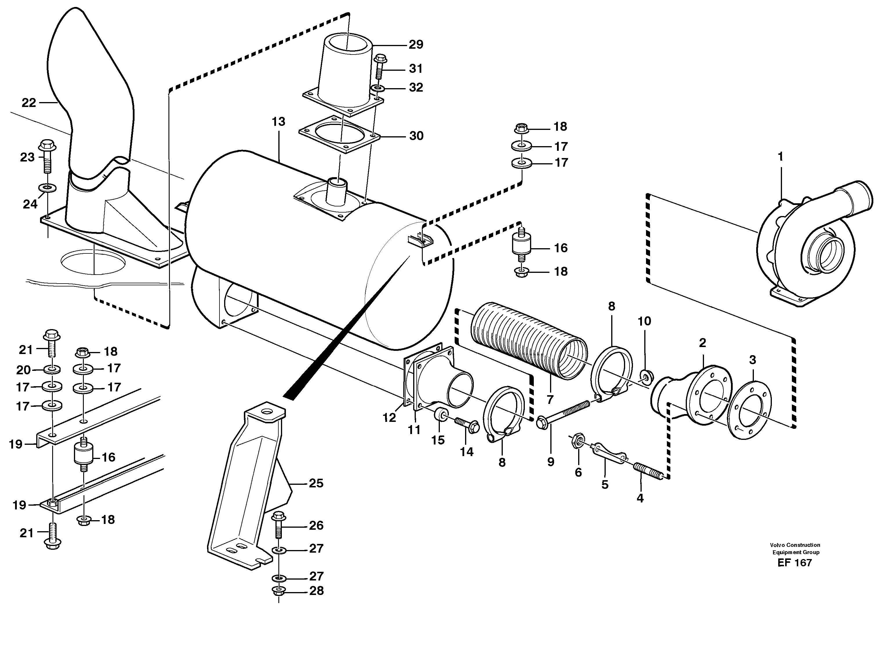 Exhaust system, silencer — volvo parts diagram