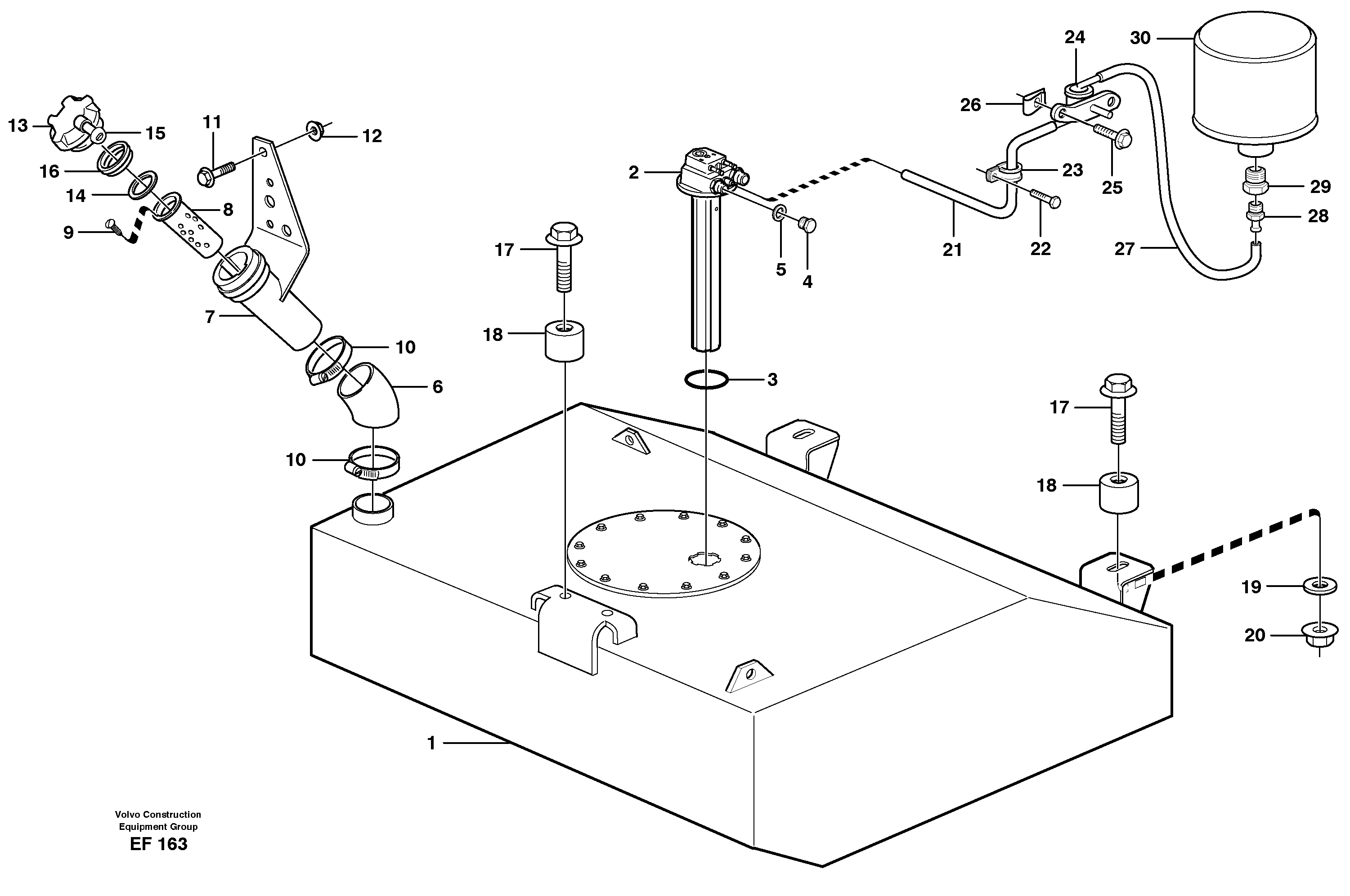 Fuel tank with fitting parts — volvo parts diagram