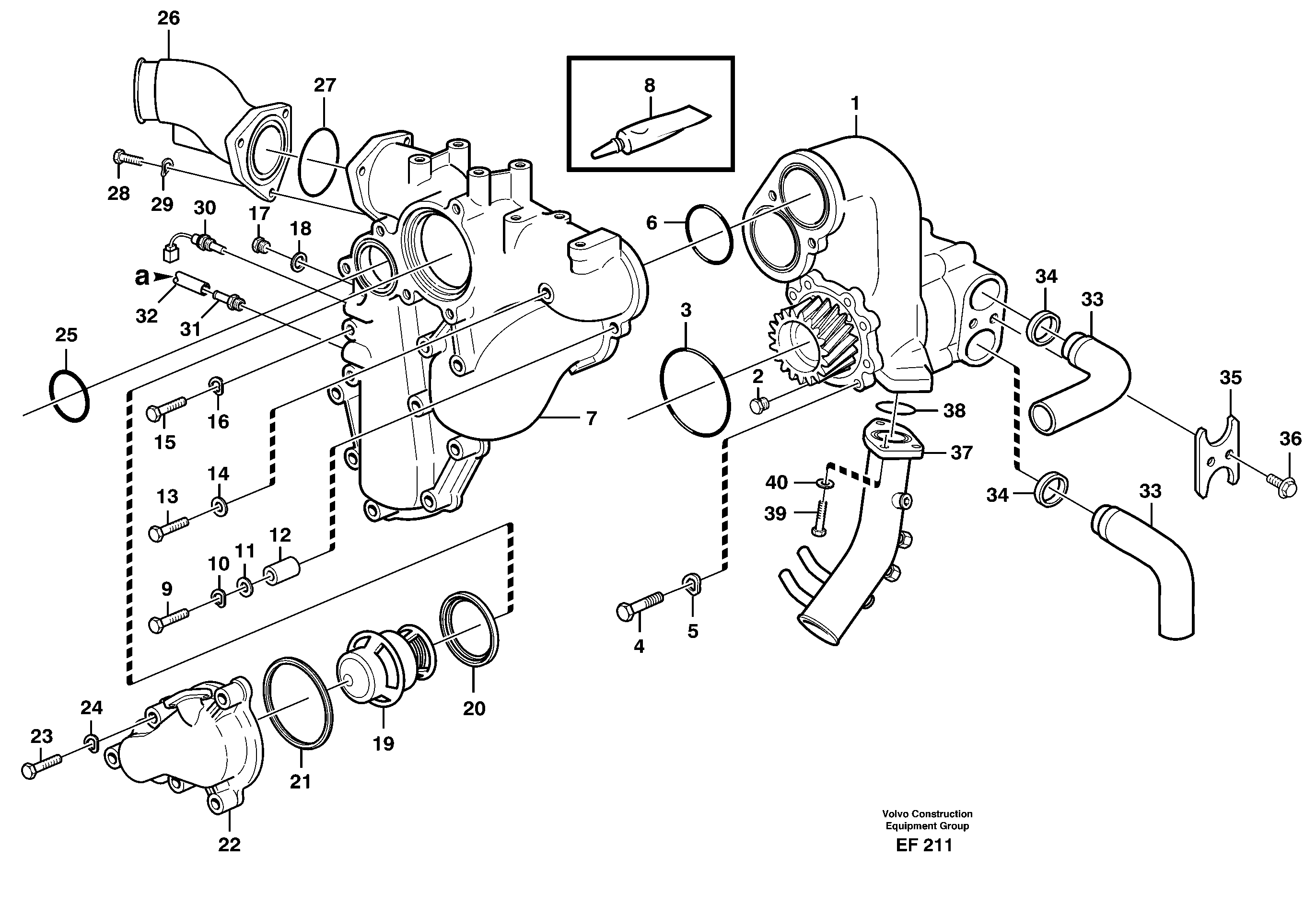 Water pump and thermostat housing — volvo parts diagram