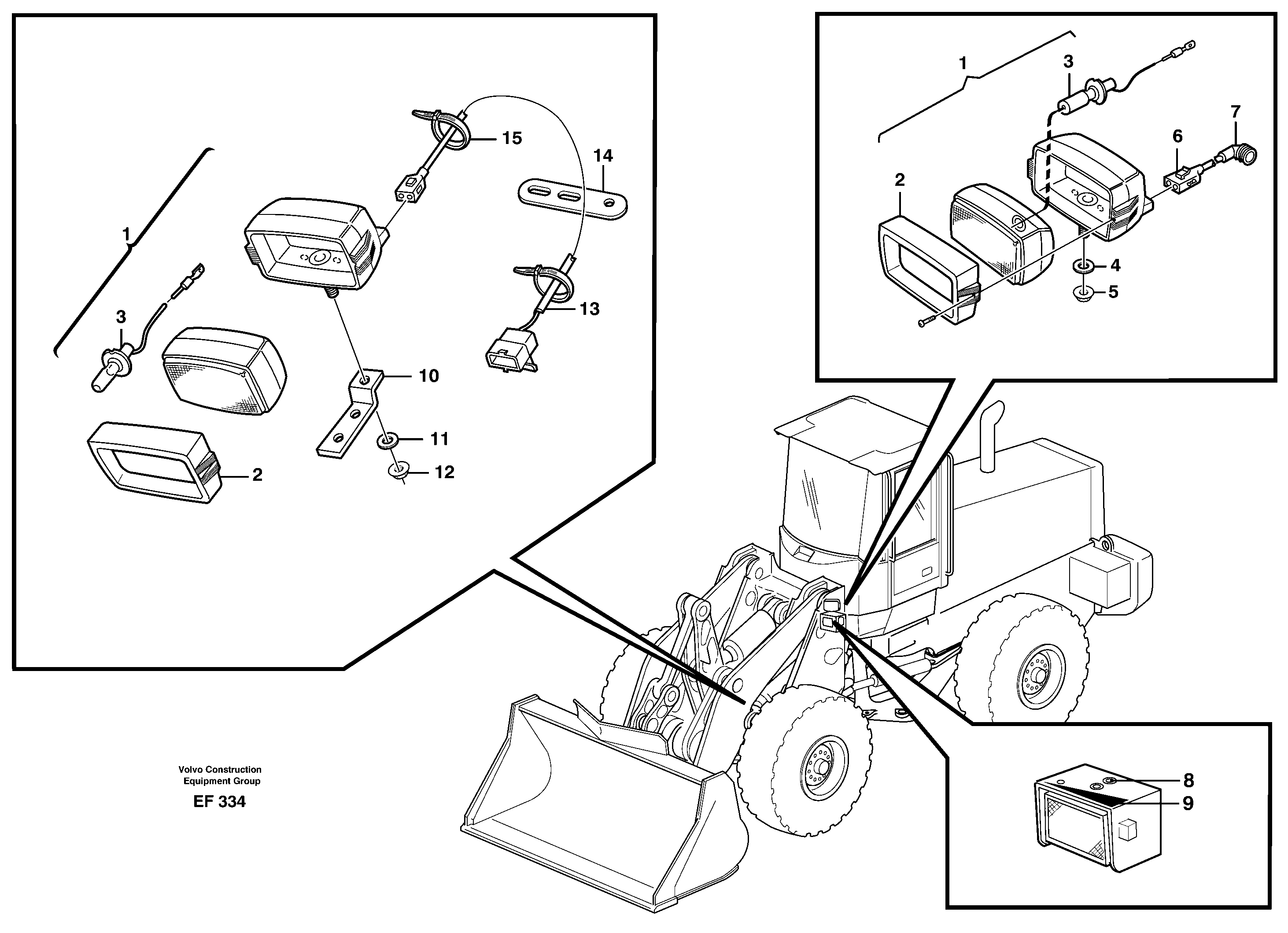 Work lights, front.  91847,  80435 — volvo parts diagram