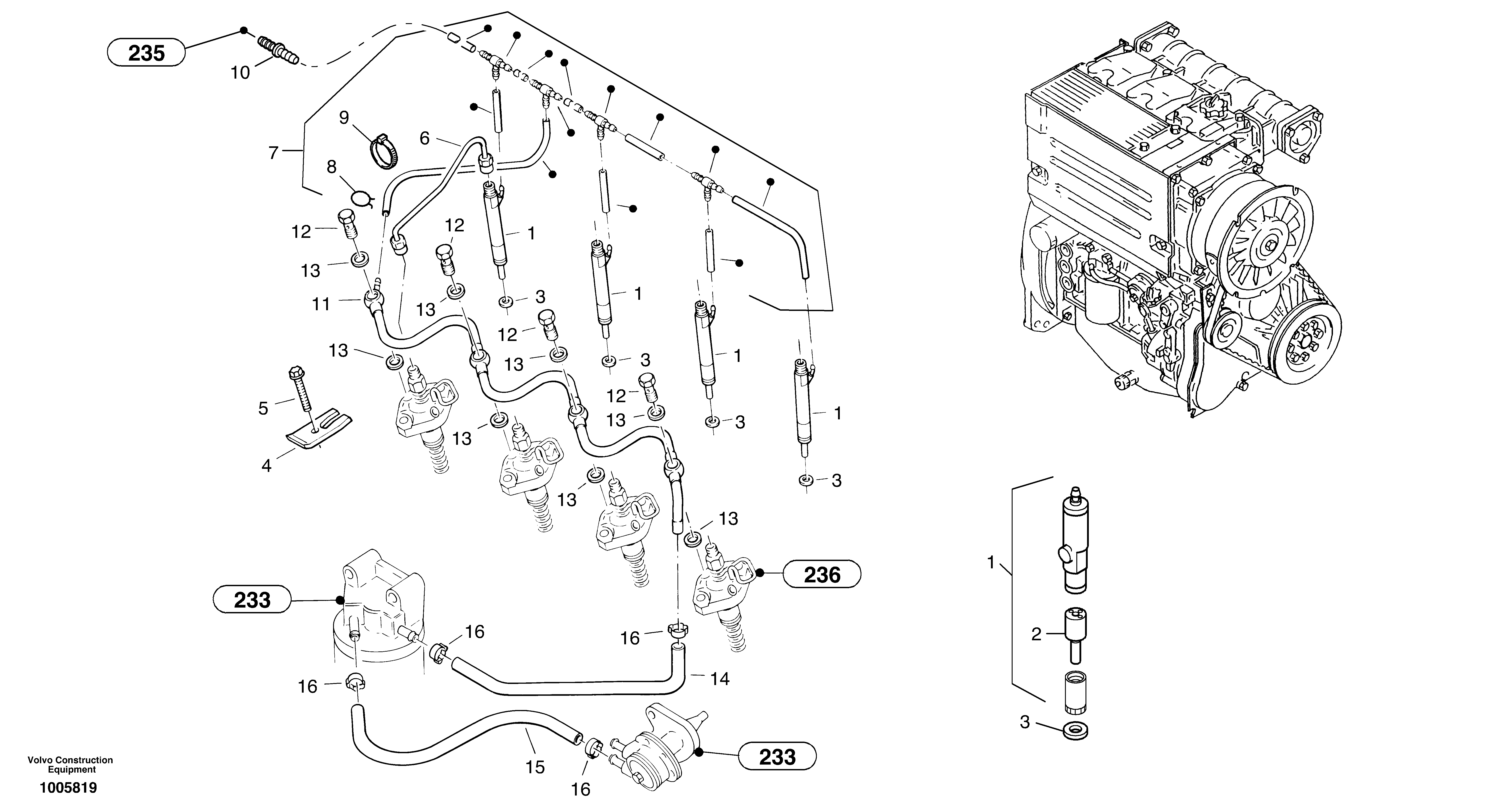 Injection pipes, Injection valve — volvo parts diagram