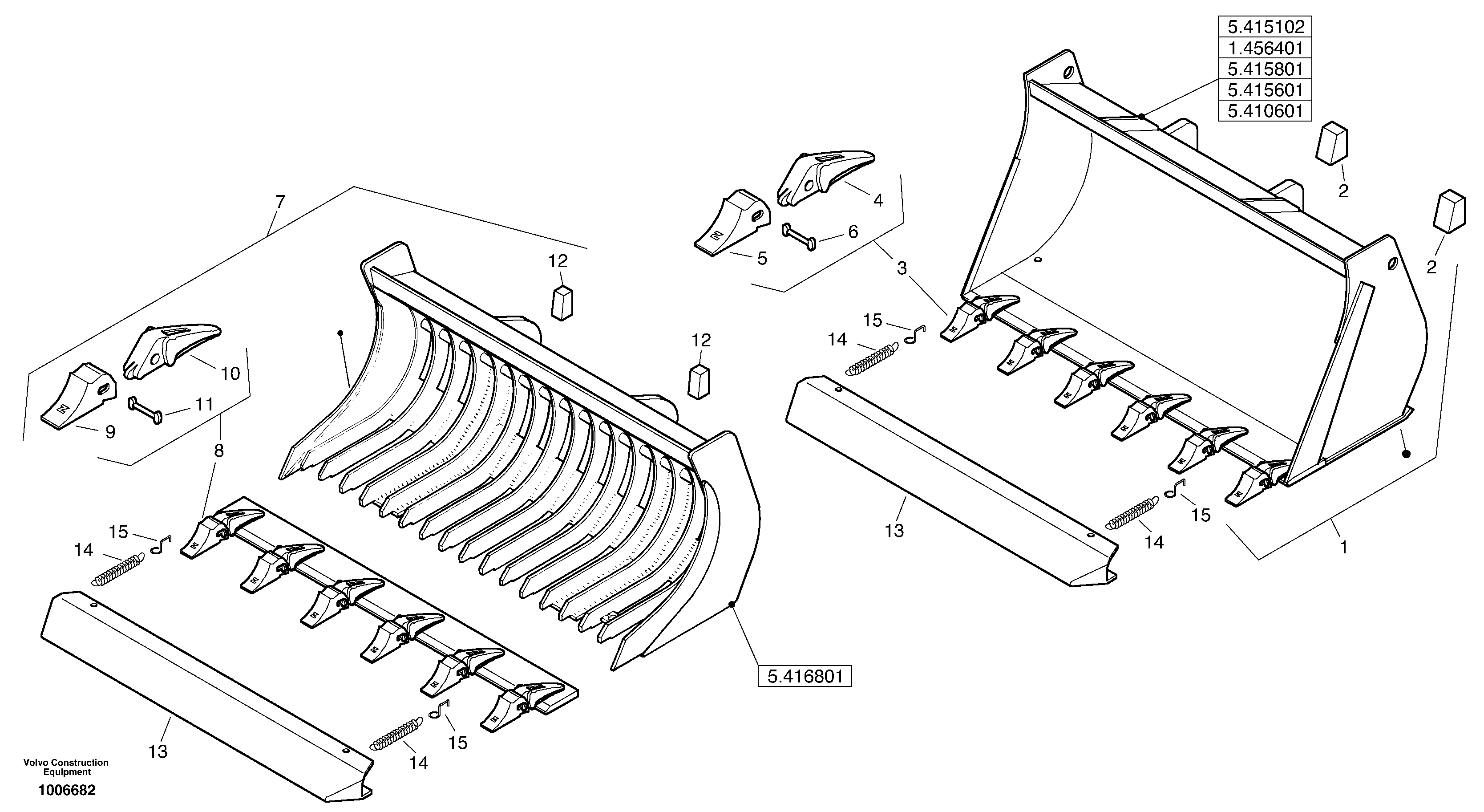 Bucket with teeth — volvo parts diagram
