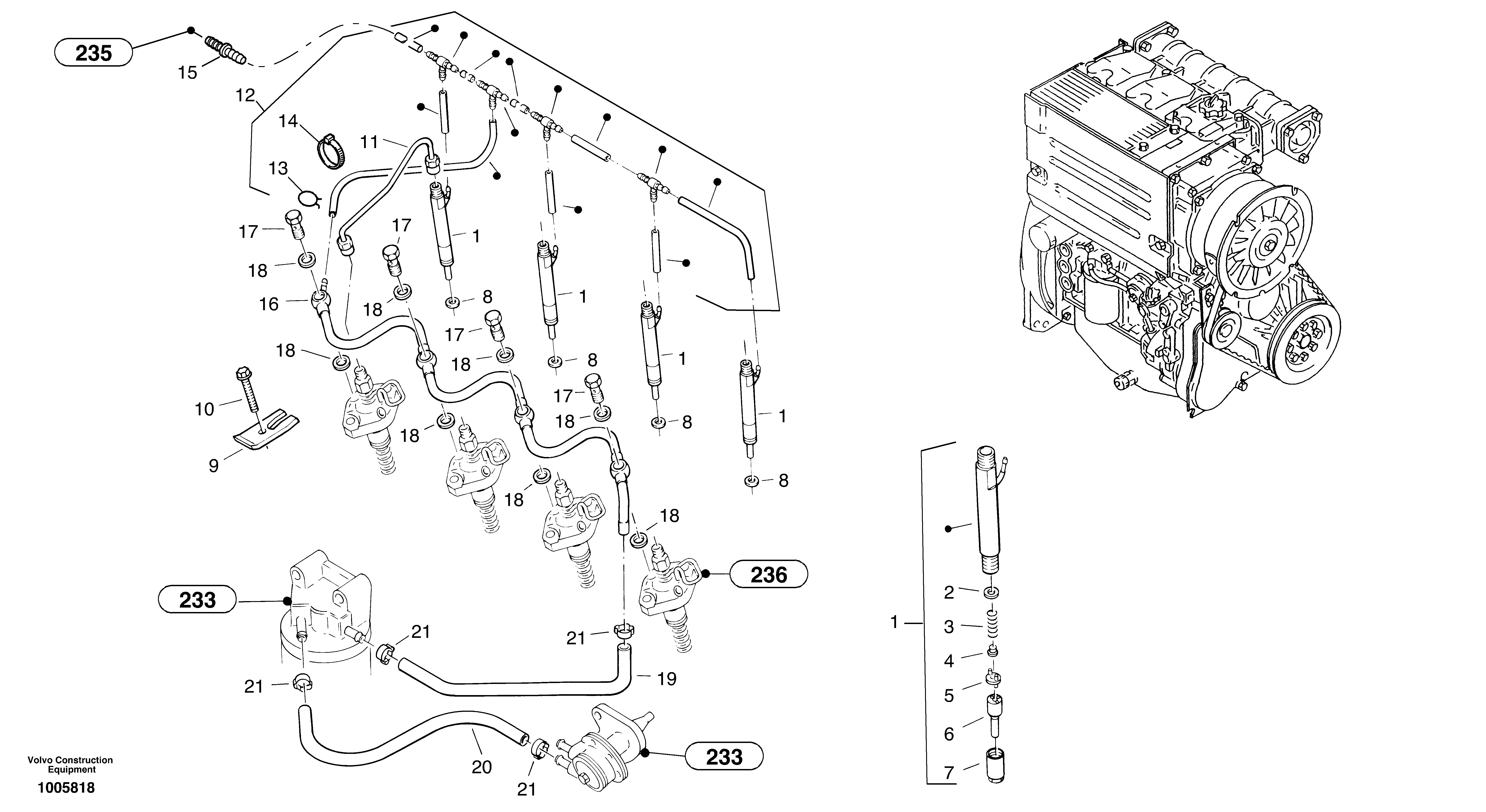 Injection pipes, Injection valve — volvo parts diagram