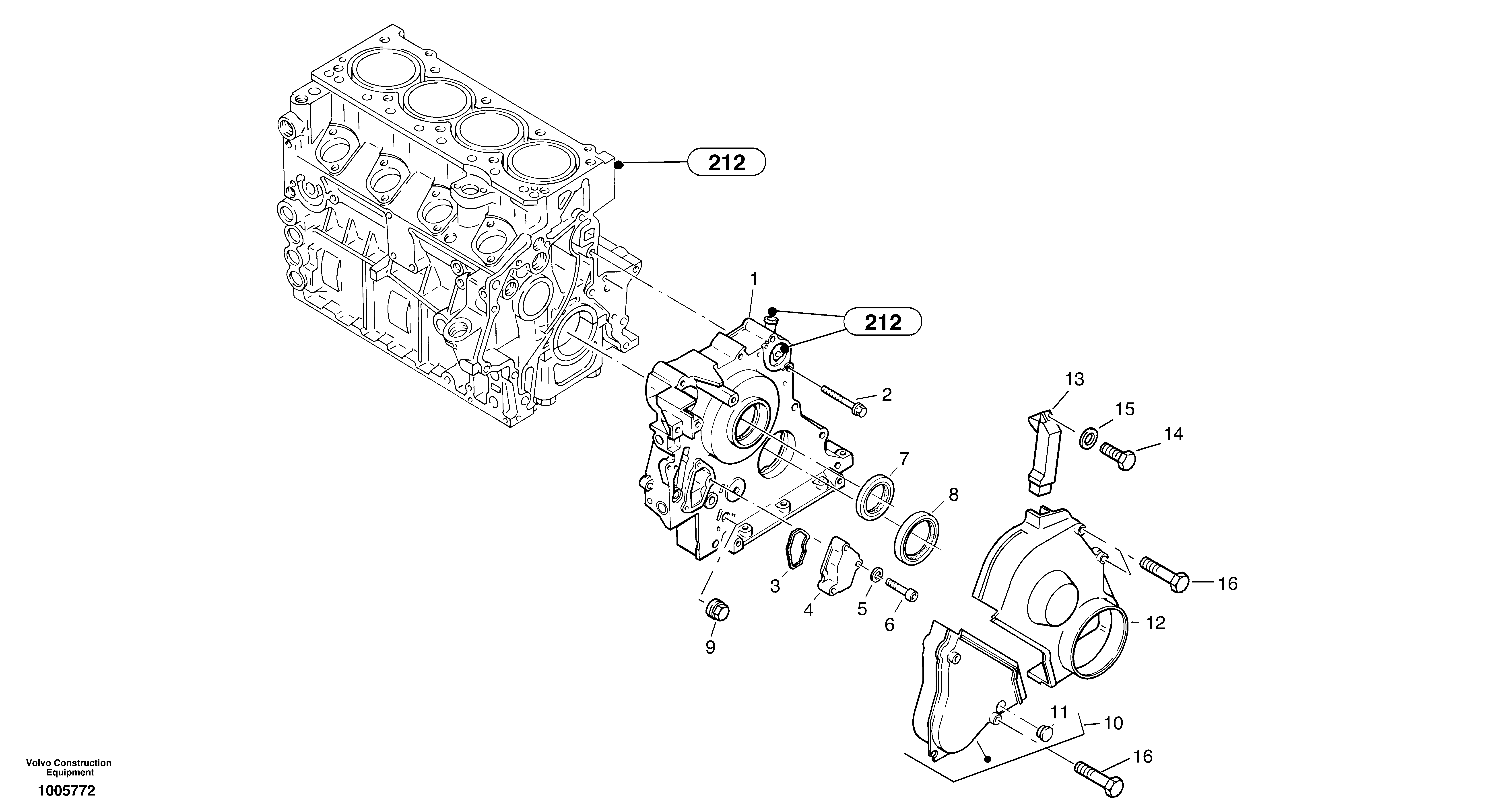 Timing gear housing (front cover) — volvo parts diagram