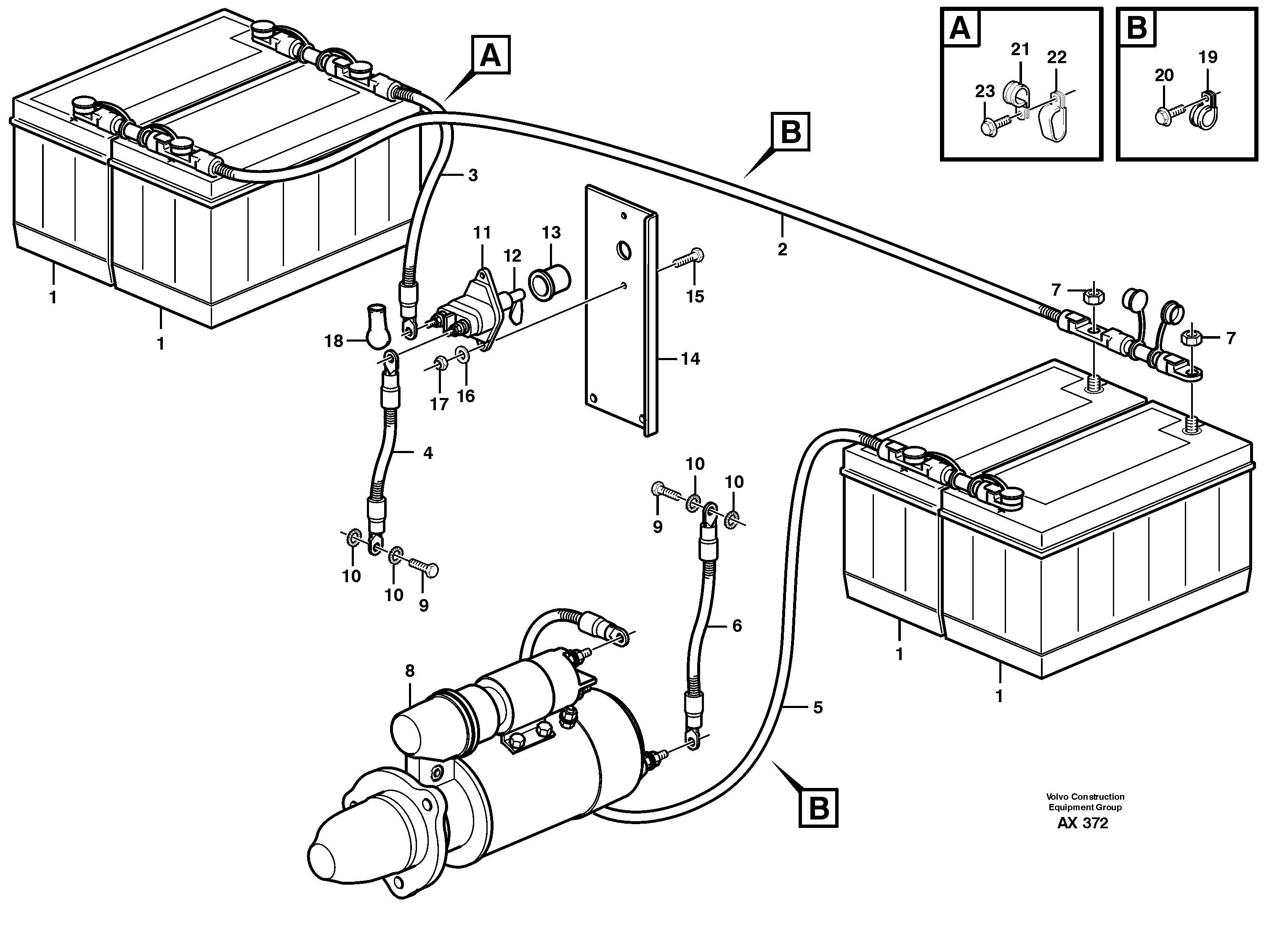Battery cable and main switch  SER NO 60365 - , 31707 SER NO 68060 - — volvo parts diagram