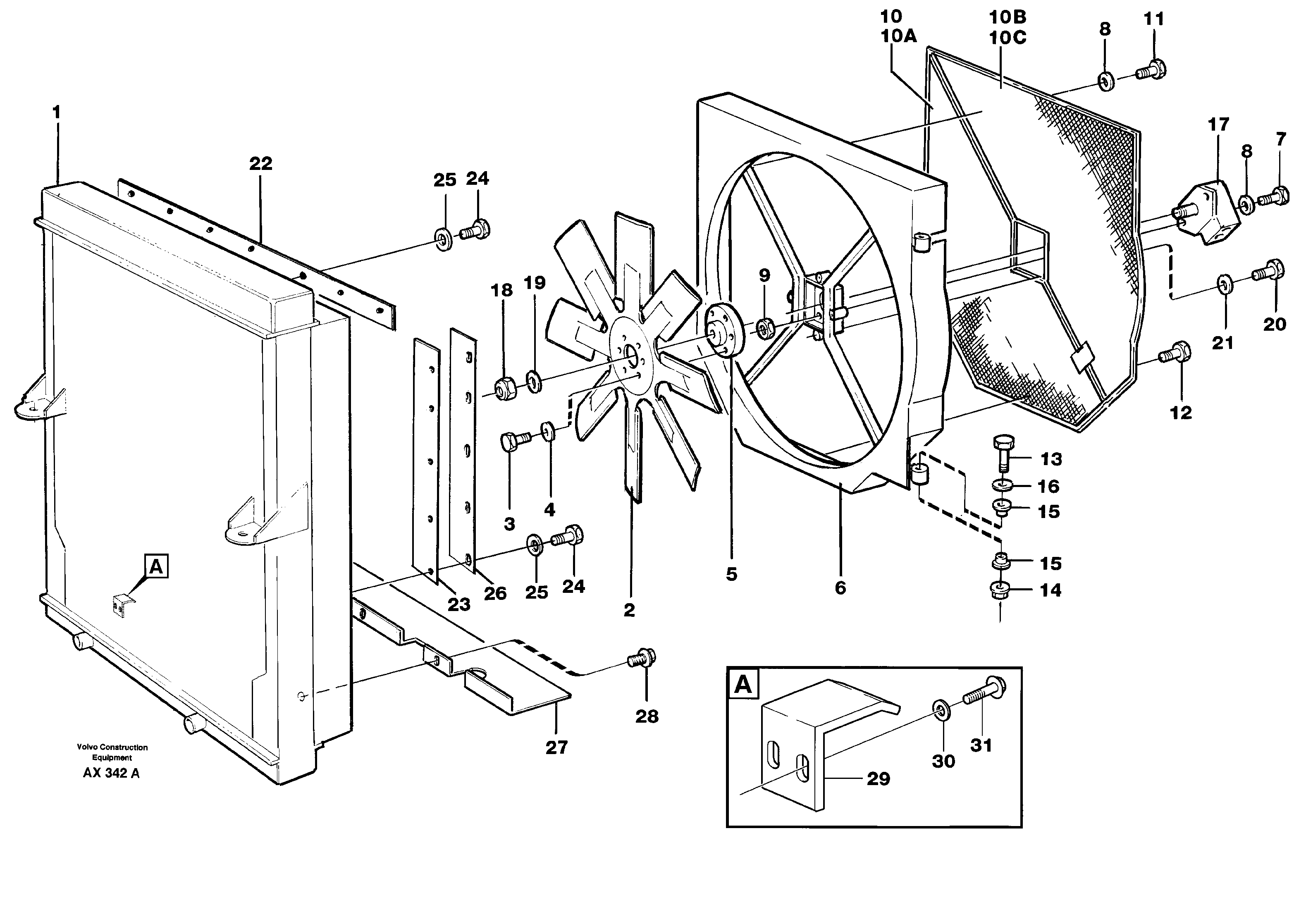 Fan and fan shroud  SER NO 60208 -, 31707 SER NO 68052 - — volvo parts diagram