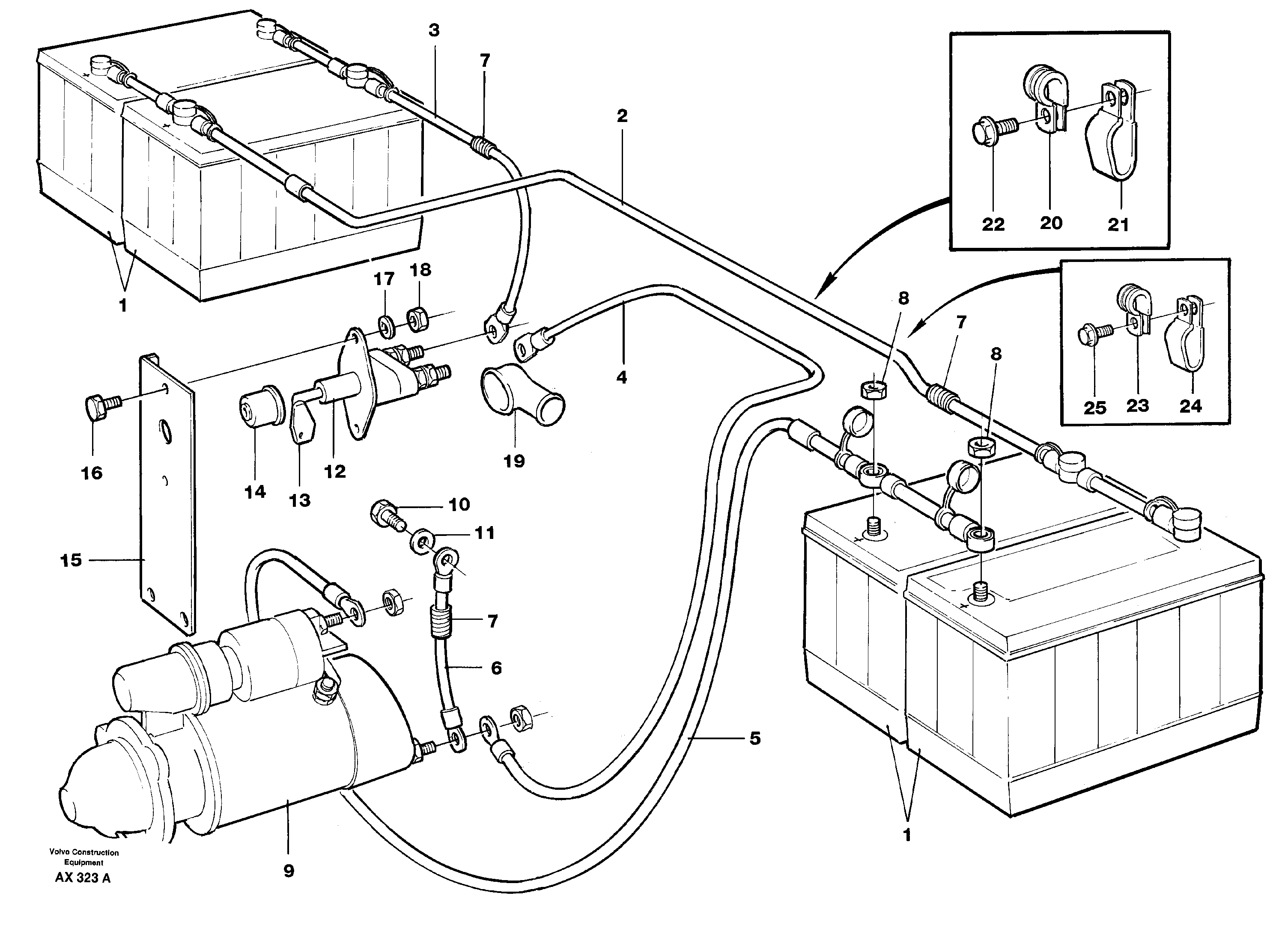 Battery with assembling details  SER NO - 60364, 31707 SER NO - 68059 — volvo parts diagram
