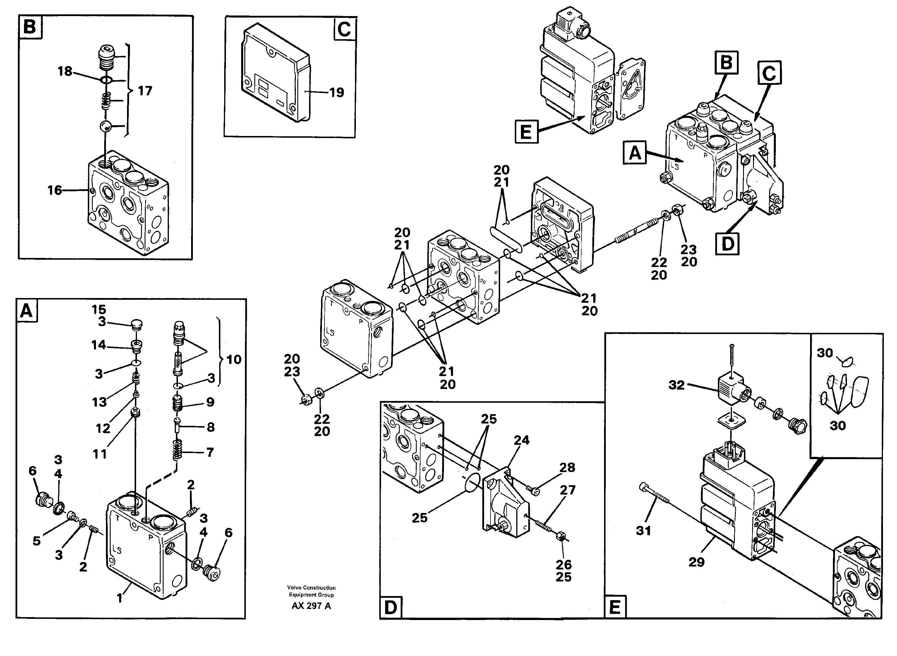 Valve, circuit body and return valve  94619, 80015 — volvo parts diagram