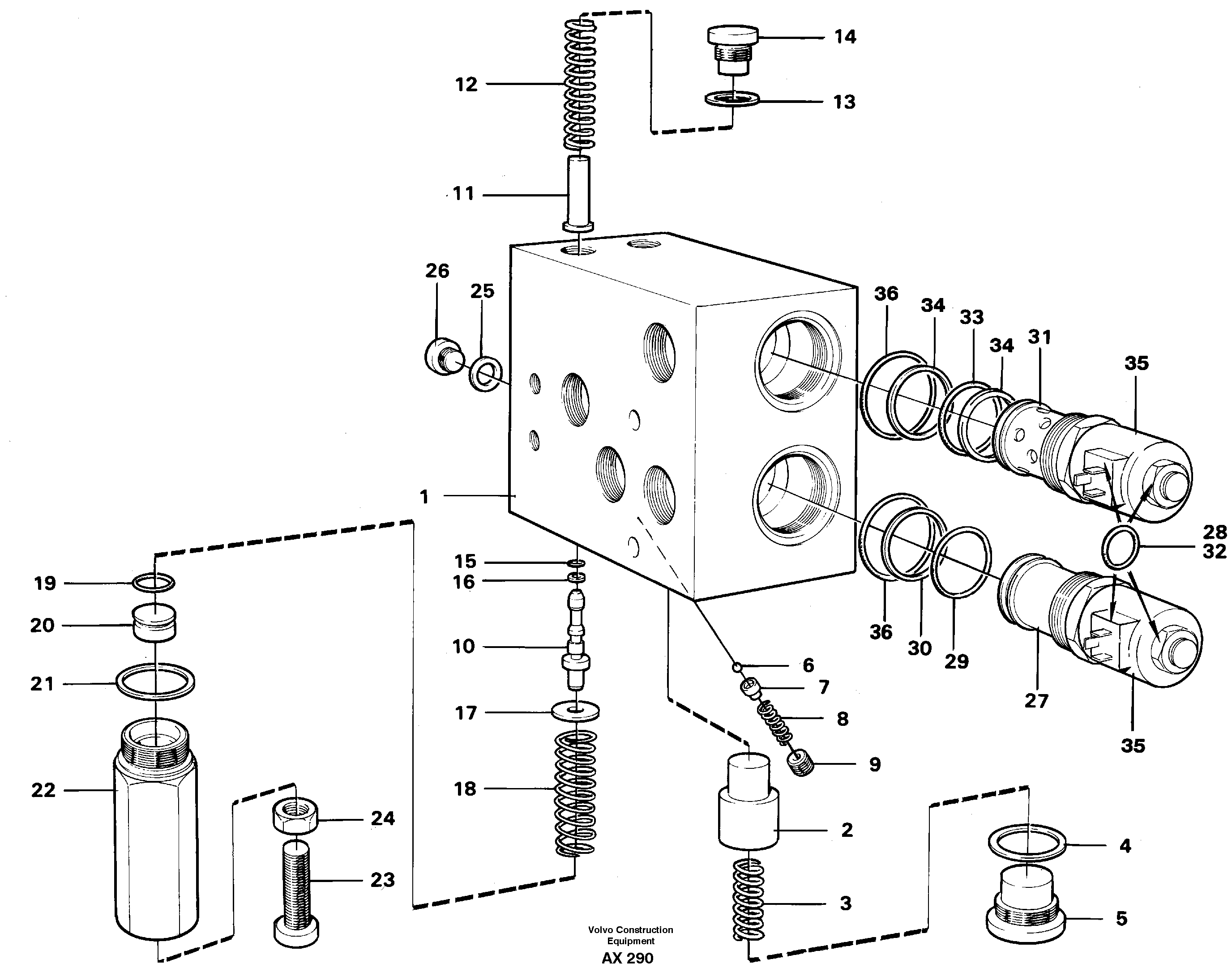 Valve, circuit body and return valve  94514, 80014 — volvo parts diagram