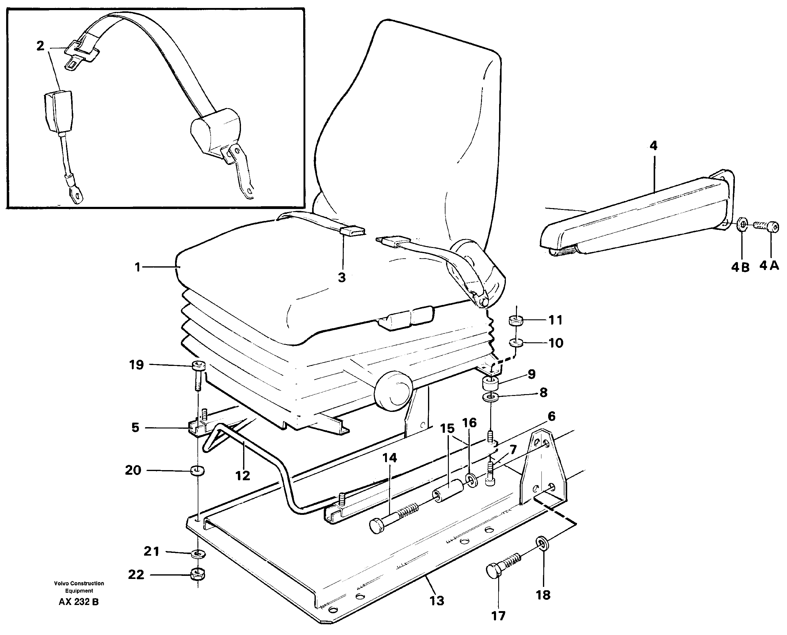 Operator seat with fitting parts — volvo parts diagram