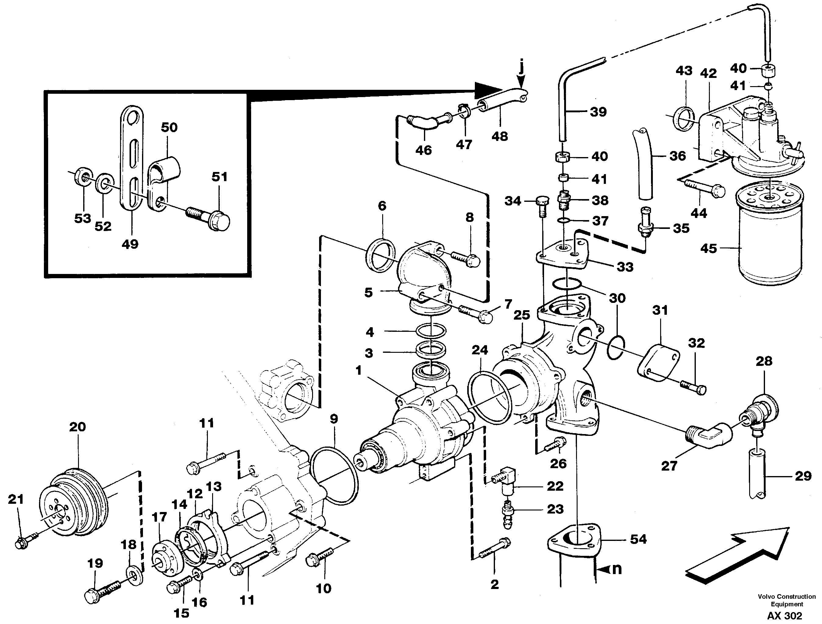 Water pump with fitting parts — volvo parts diagram