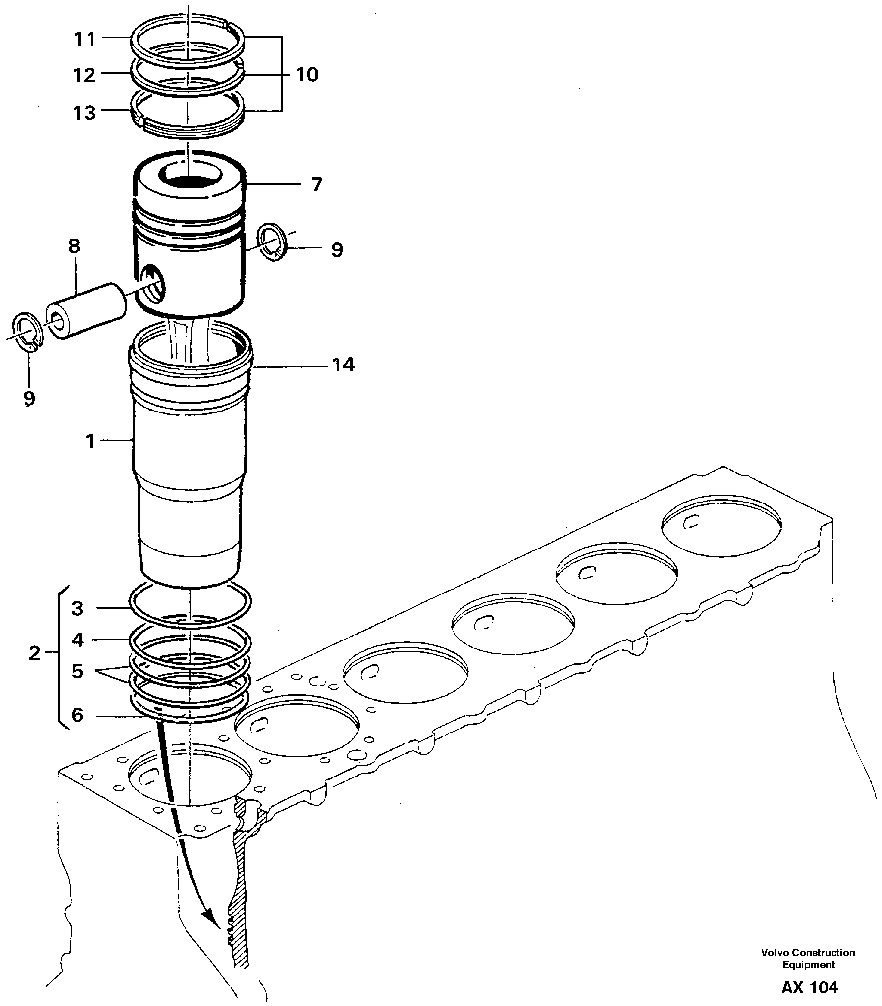 Cylinder liner and piston — volvo parts diagram
