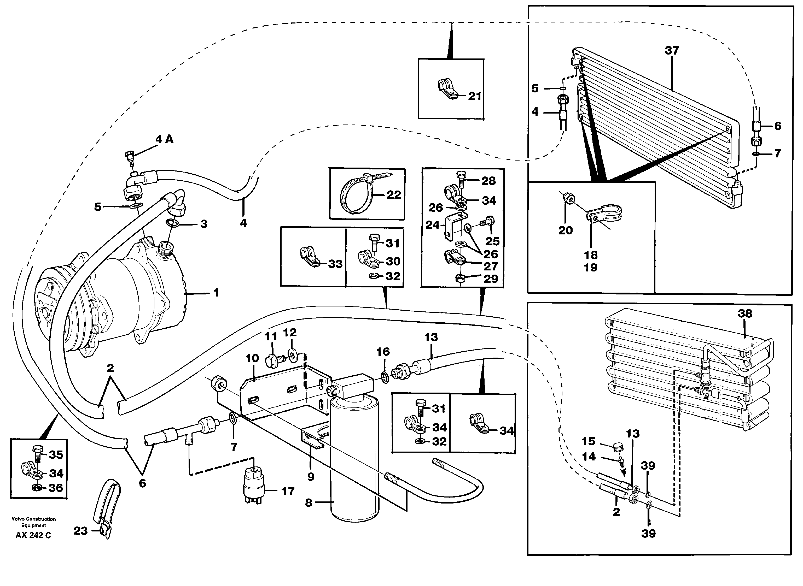 Assembly hoses: Evaparator, receiver drier, condenser. — volvo parts diagram