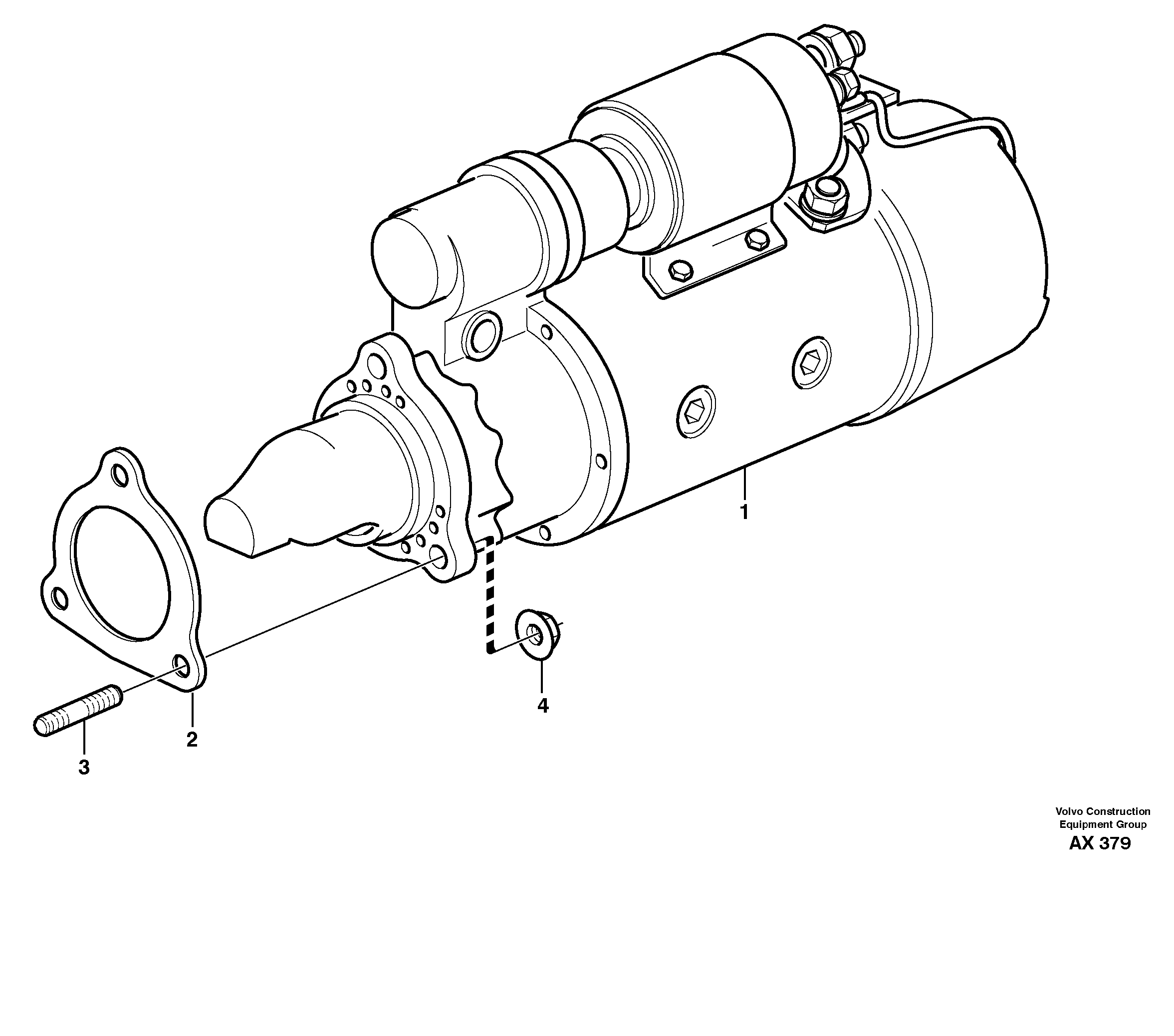 Starter motor with assembling details — volvo parts diagram