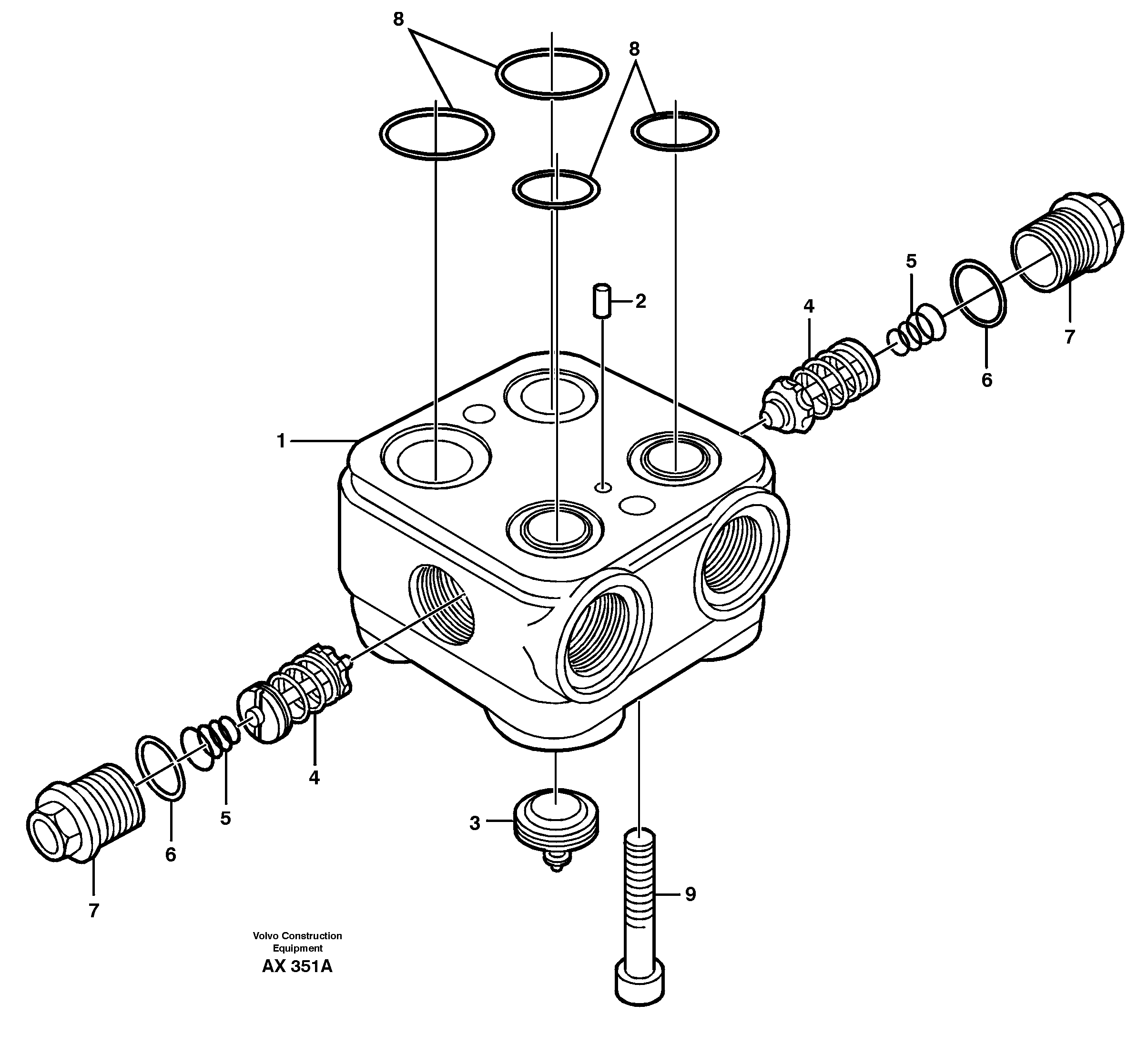 Valve housing  94619, 80015 — volvo parts diagram
