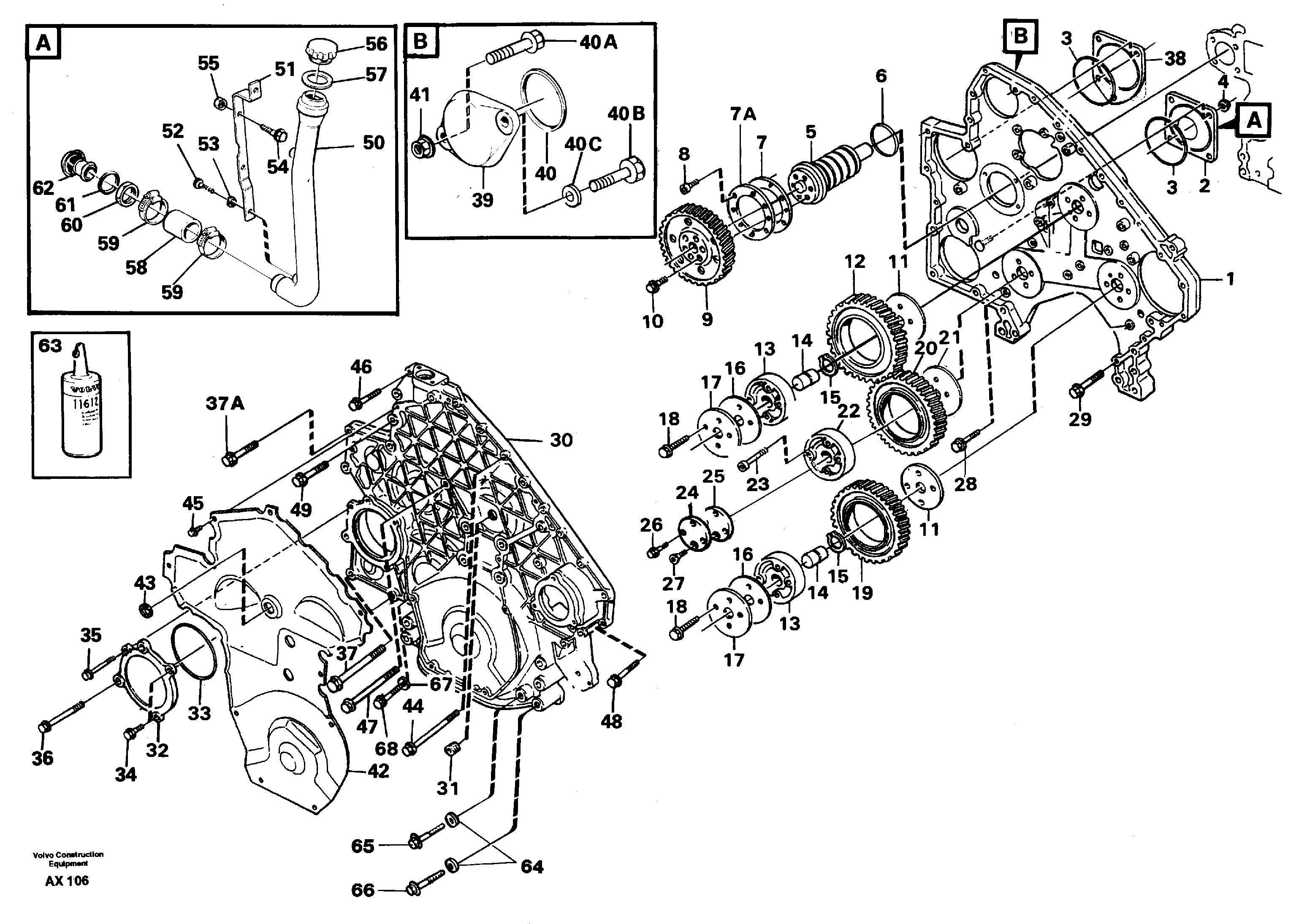 Timing gear casing and gears — volvo parts diagram