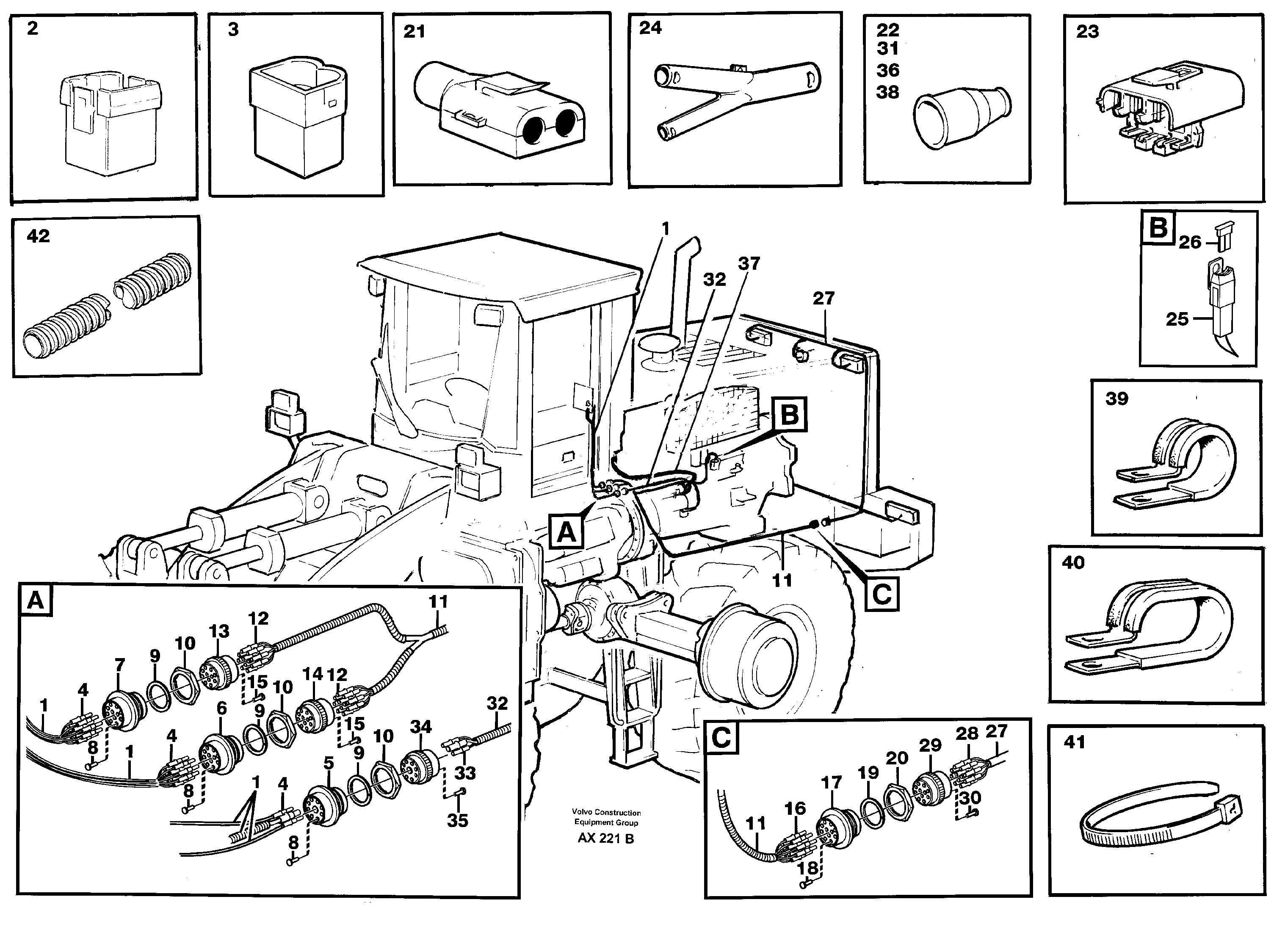 Cable harnesses, rear.  SER NO - 60364, 31707 SER NO - 68059 — volvo parts diagram