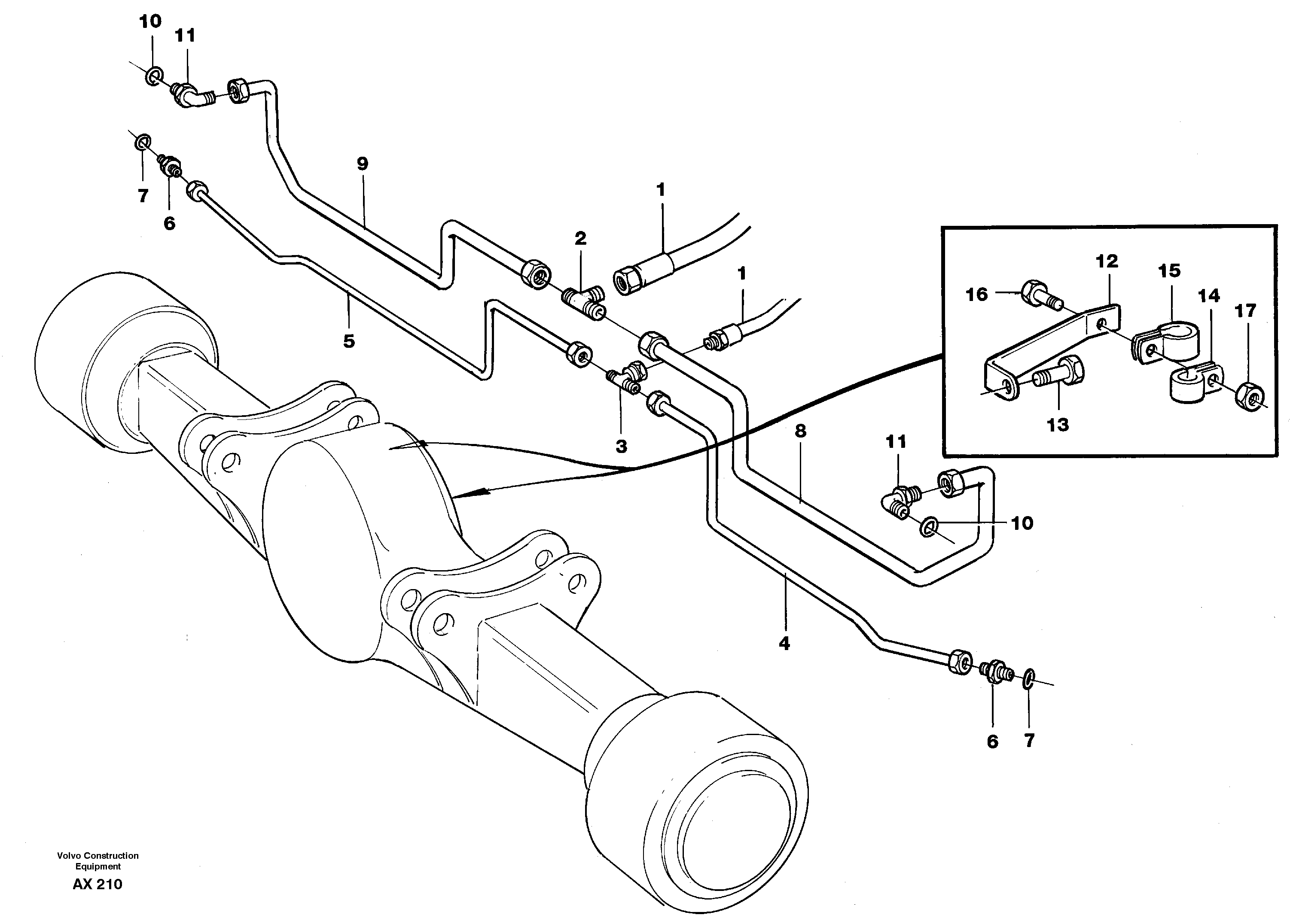 Brake cooling system: front lines  SER NO - 60337, 31707 SER NO - 68057 — volvo parts diagram