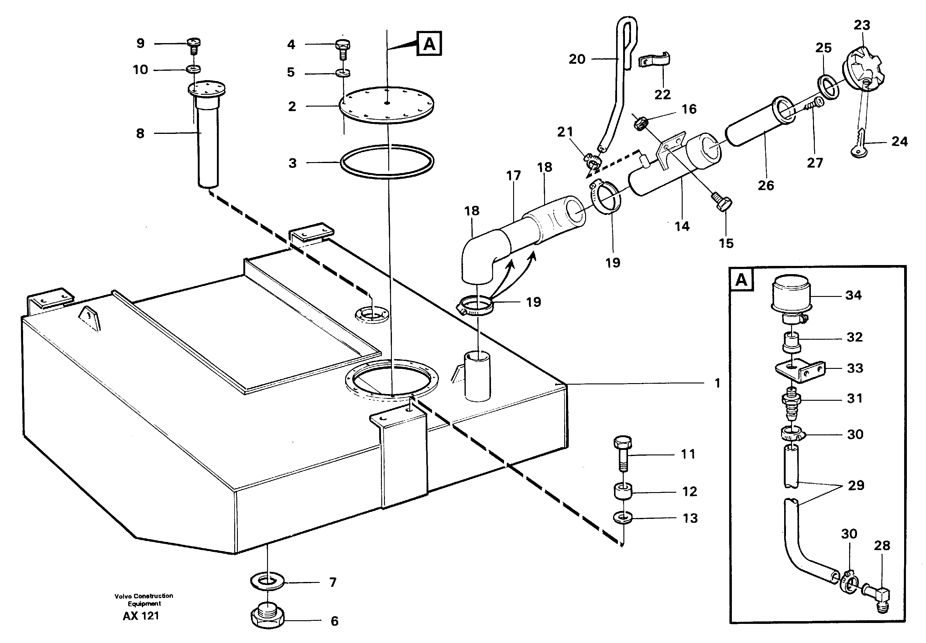 Fuel tank with fitting parts — volvo parts diagram