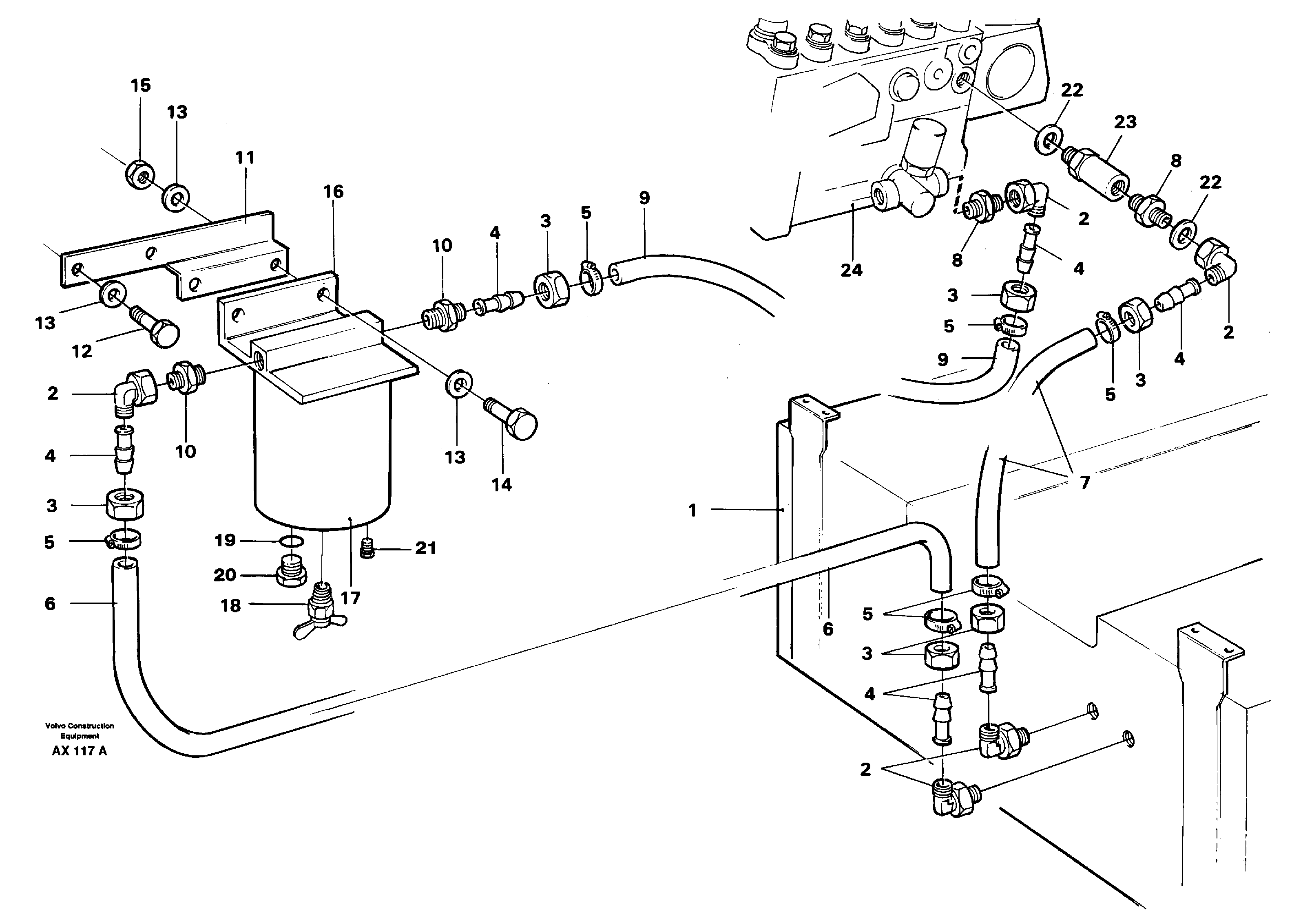 Fuel pipes: fuel tank - injection pump  SER NO - 60307, 31707 SER NO - 68055 — volvo parts diagram