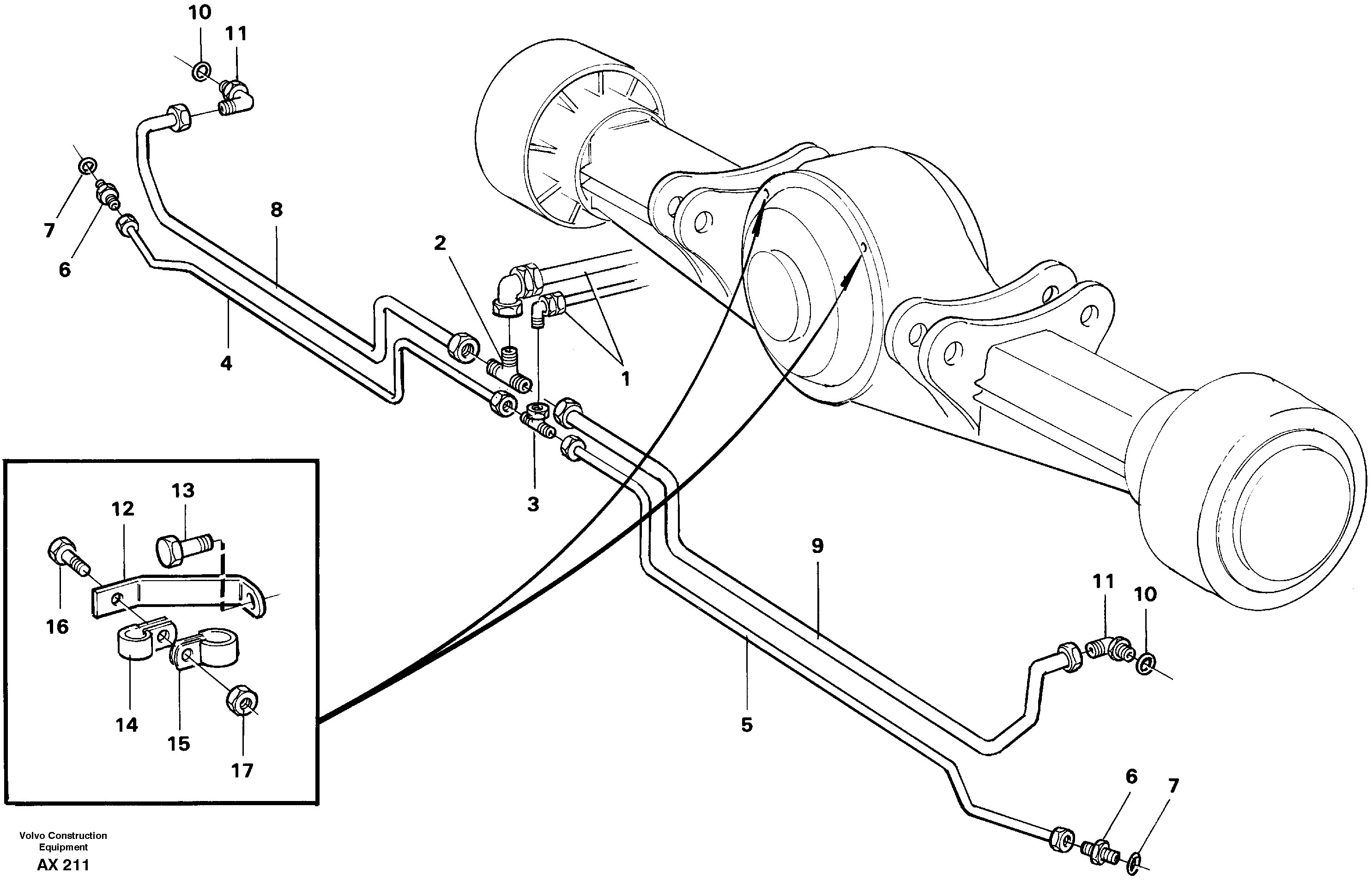 Brake cooling system: rear lines  SER NO - 60337, 31707 SER NO - 68057 — volvo parts diagram