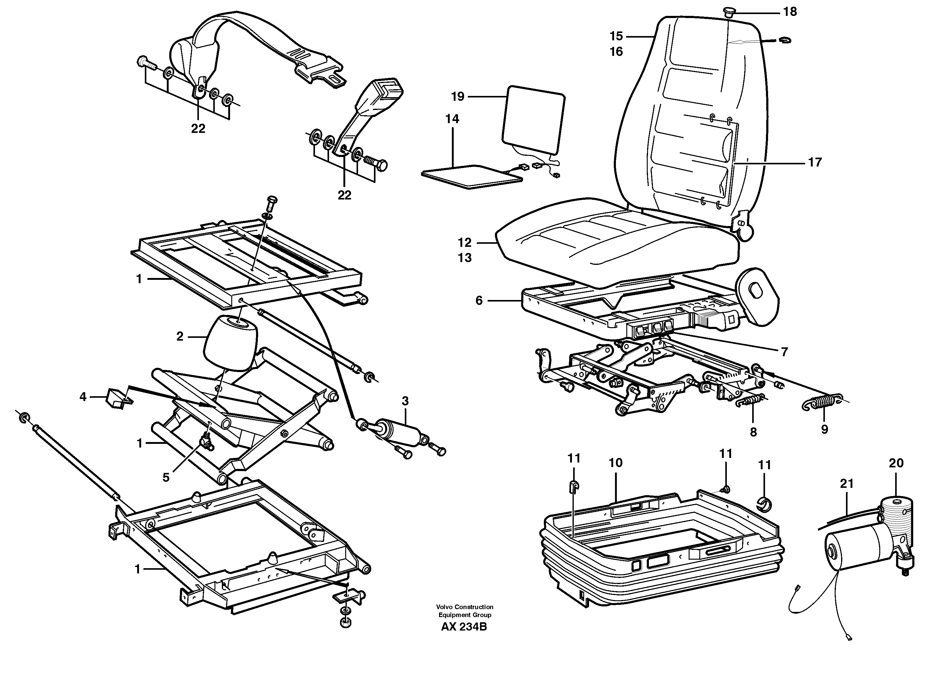Operator's seat, heated, air suspensioned  94907 — volvo parts diagram