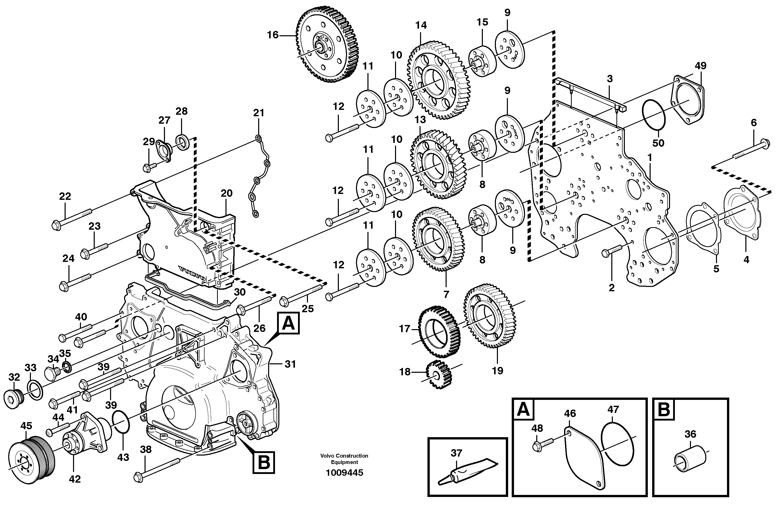Timing gear casing and gears — volvo parts diagram