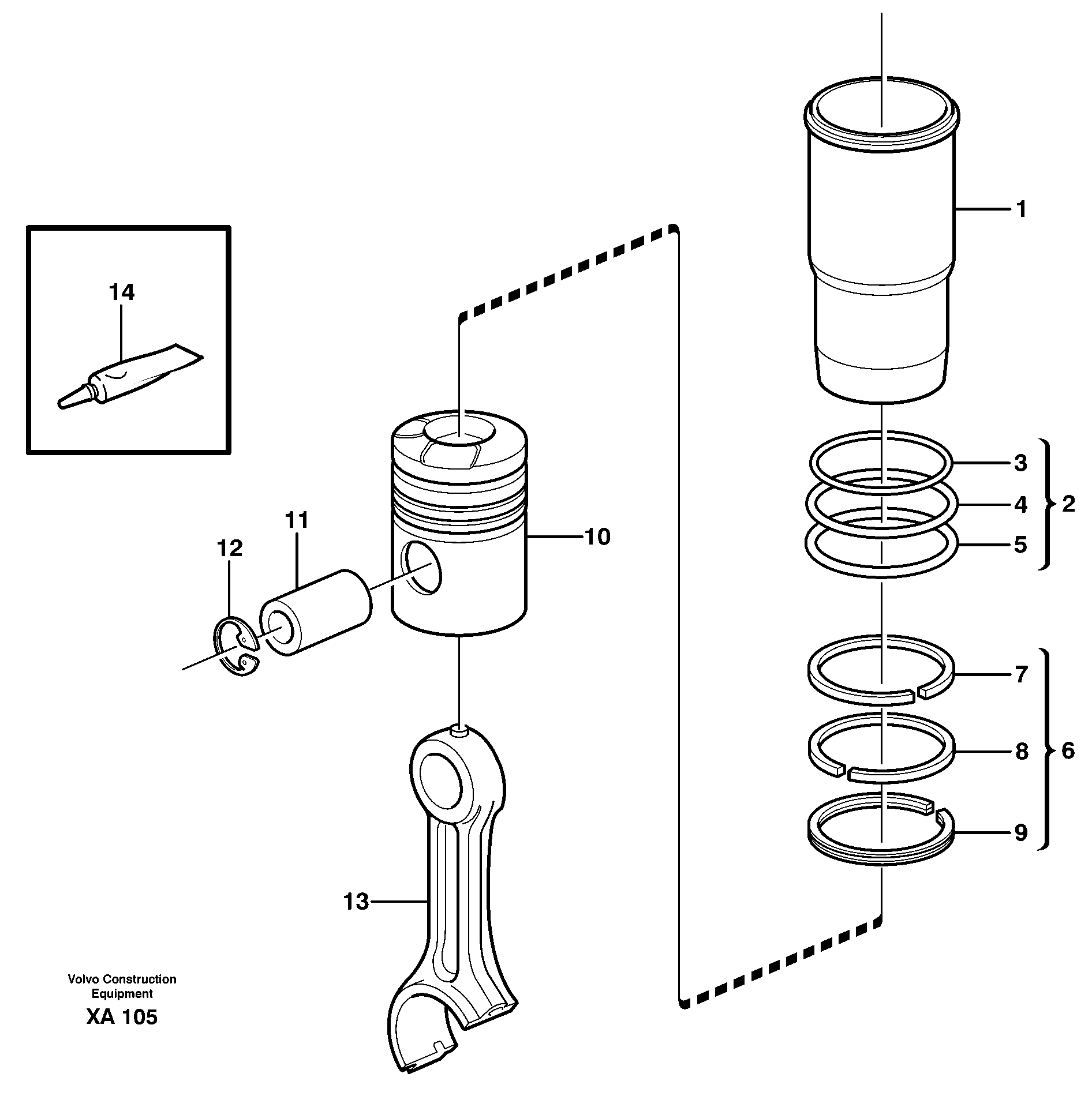 Cylinder liner and piston — volvo parts diagram