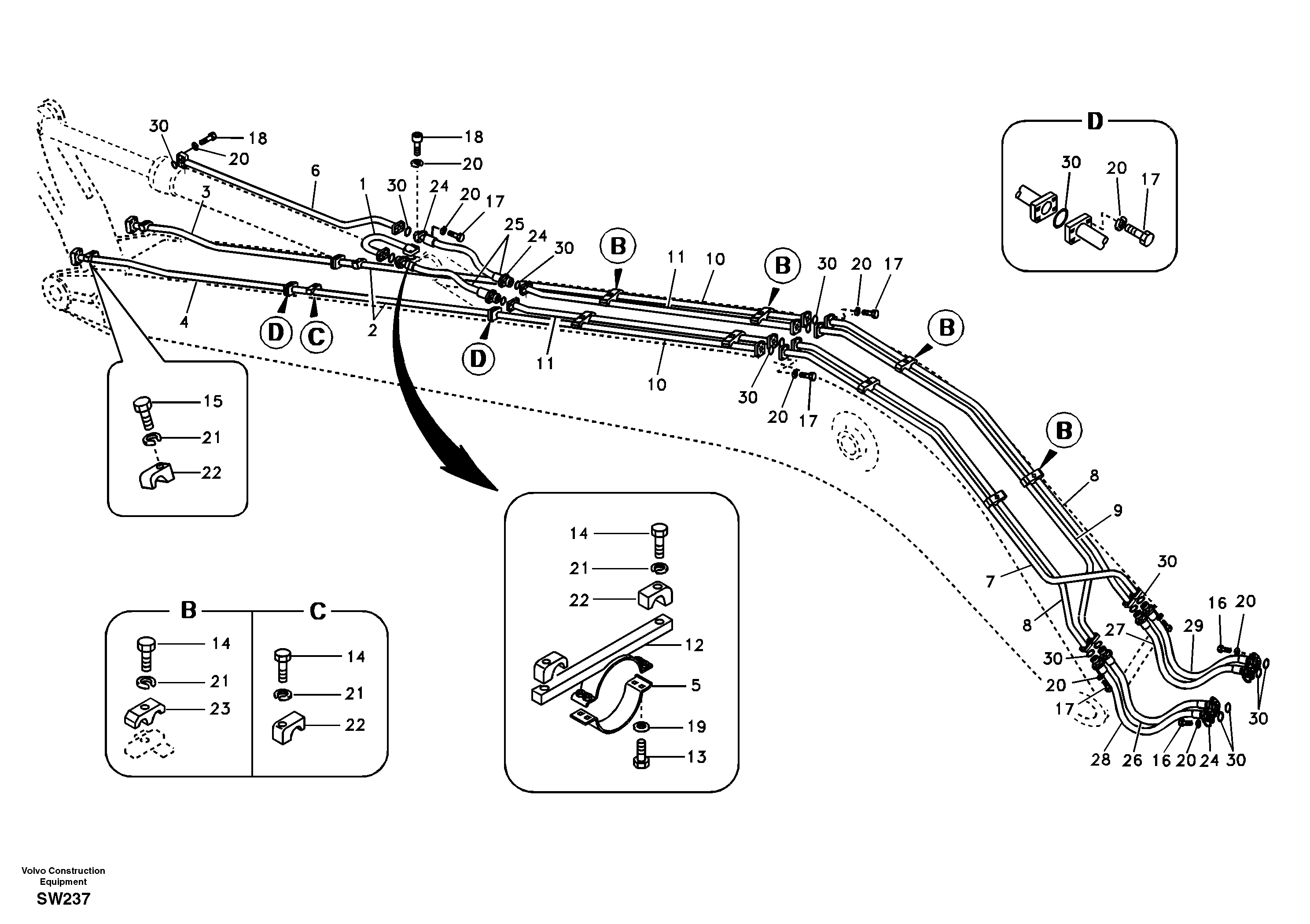 Working hydraulic, dipper arm cylinder on long boom — volvo parts diagram