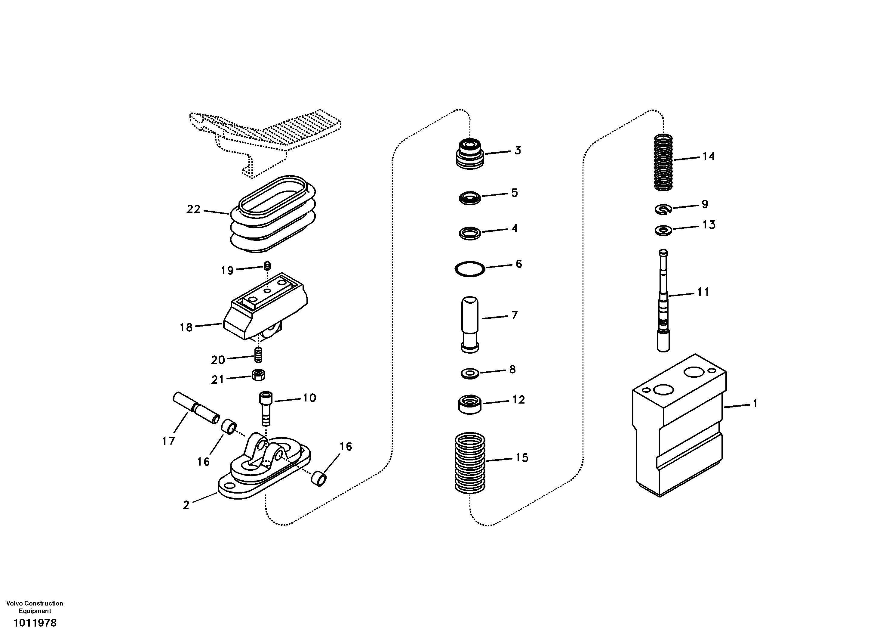 Working hydraulic, remote control valve pedal for hammer and shear — volvo parts diagram