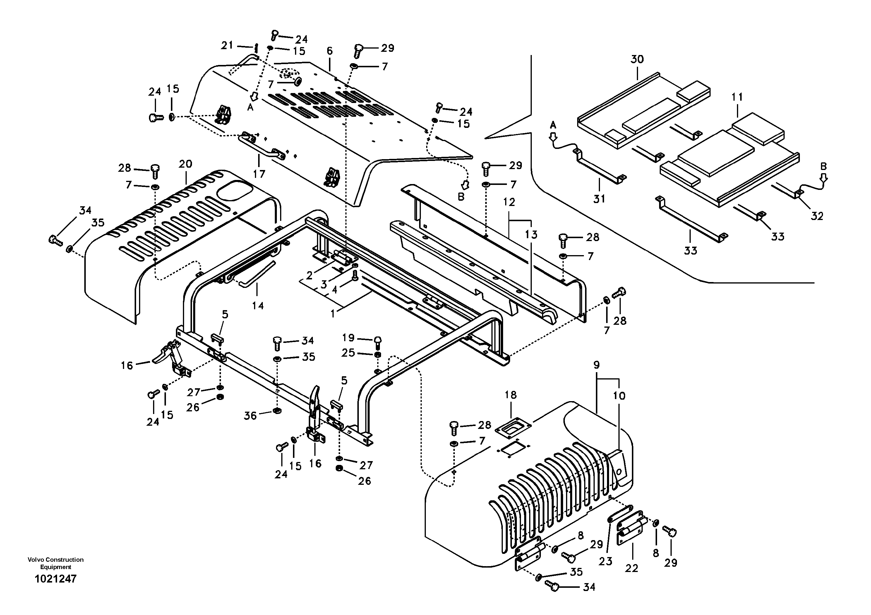 Cowl frame, cover and hood — volvo parts diagram
