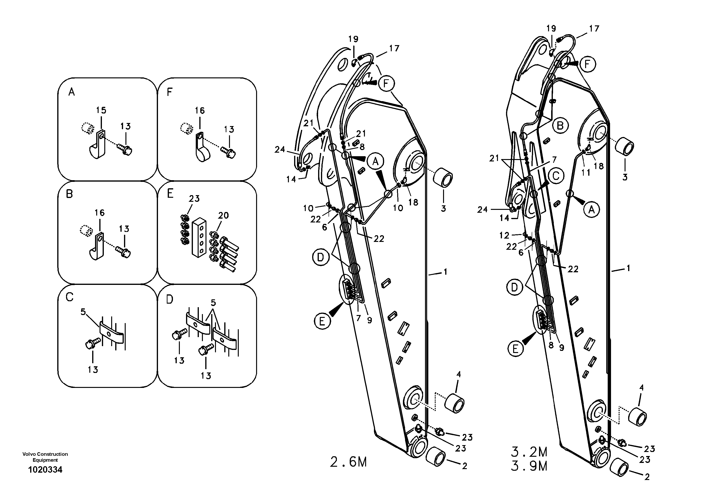 Dipper arm and grease piping with piping seat — volvo parts diagram