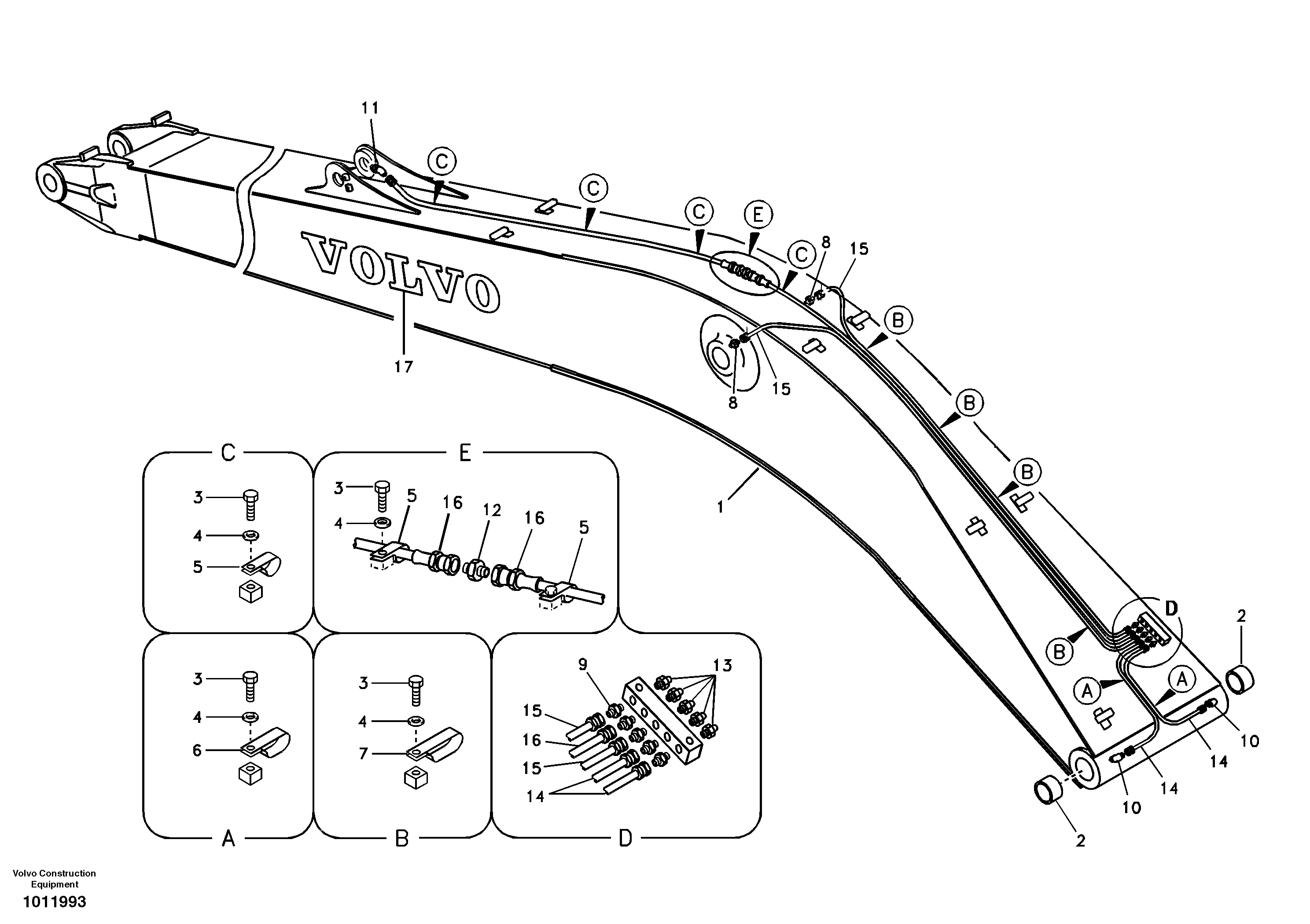 Boom and grease piping, long reach — volvo parts diagram